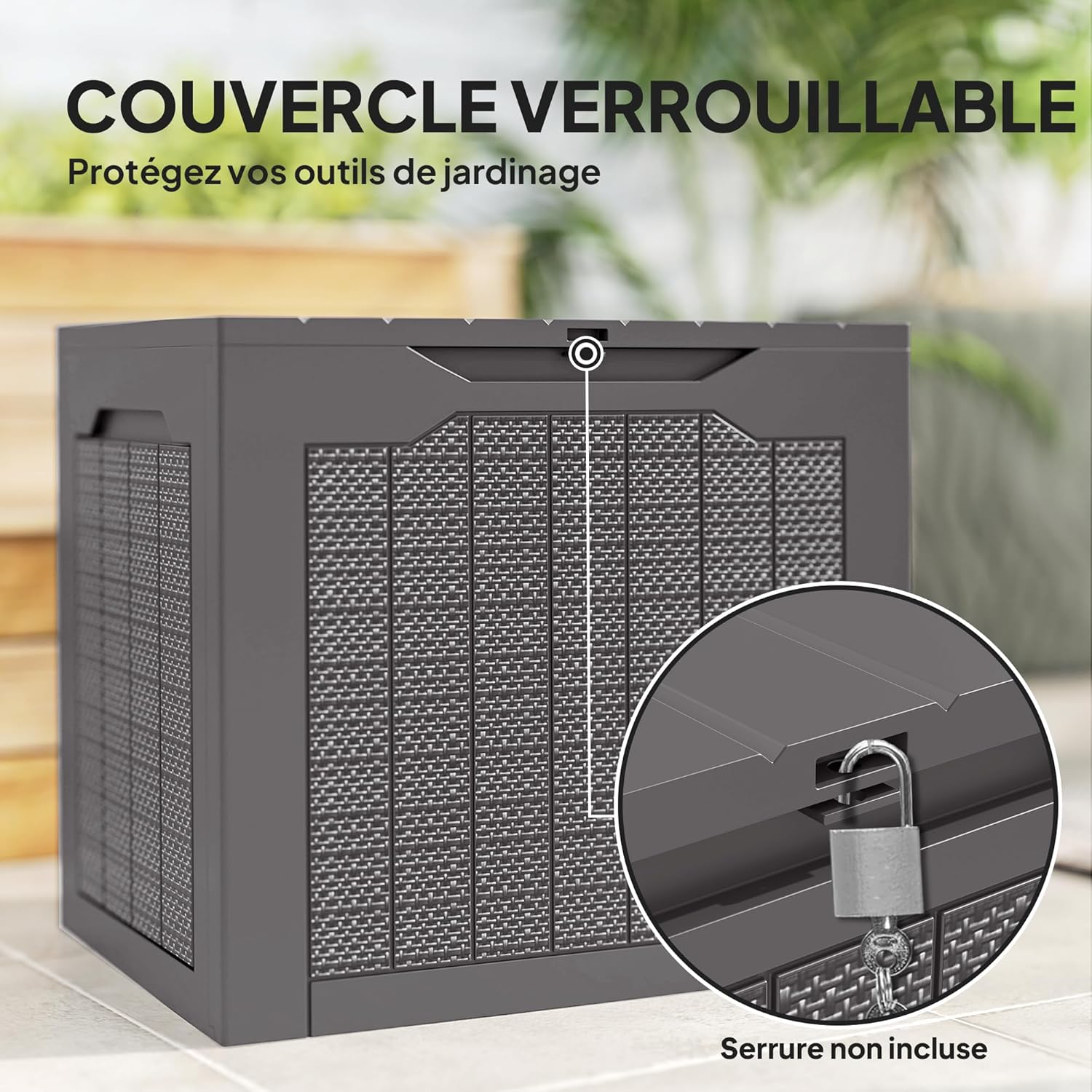 Detalle de Coffre de rangement extérieur Outsunny 93L — coffre étanche avec poignées encastrées
