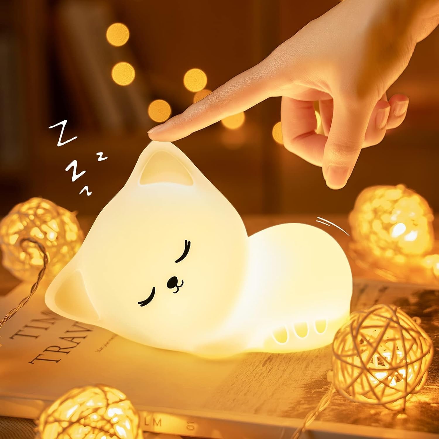 Detalle de Mubarek night light Cat Night Light for Kids, 16 Colors, Rechargeable Silicone