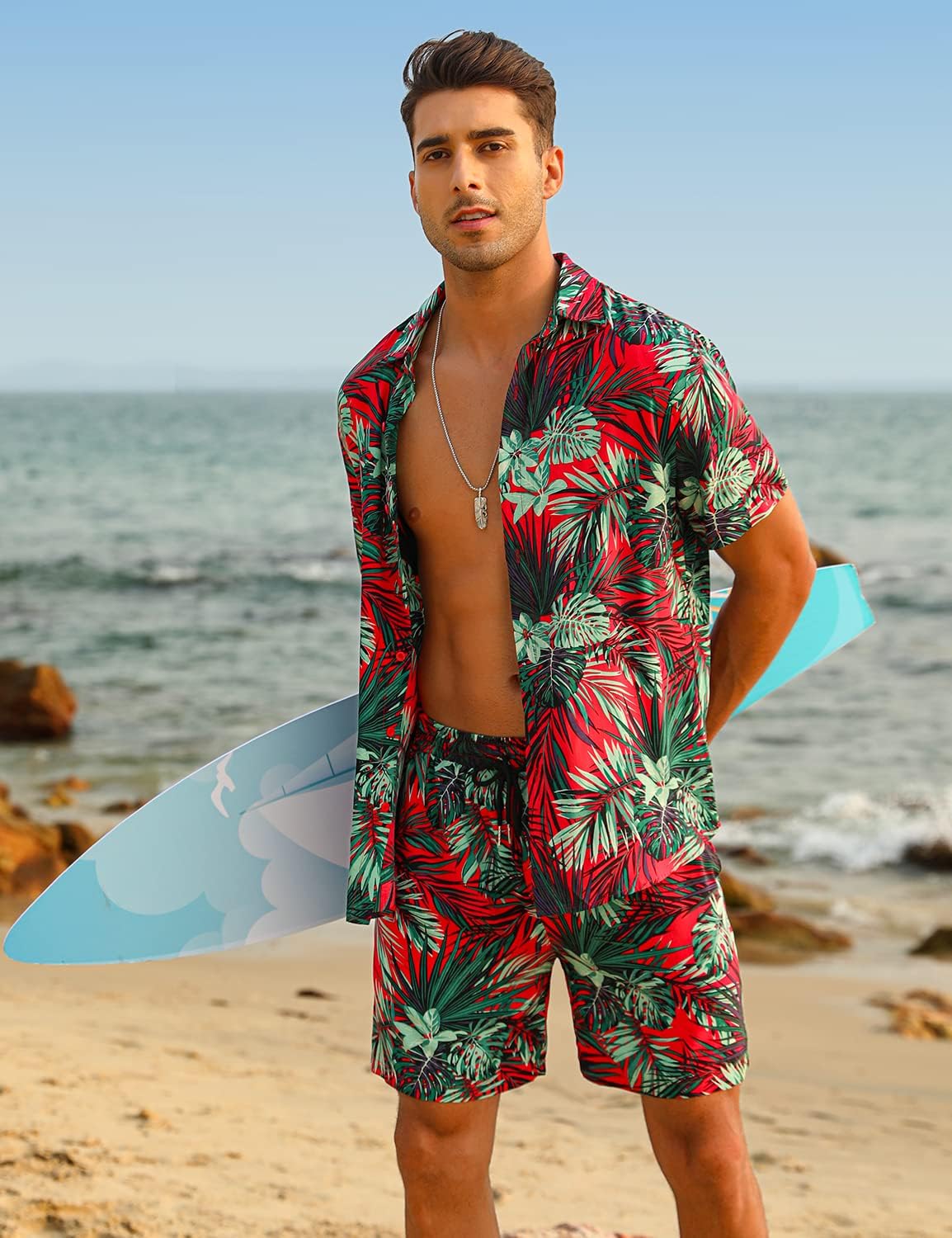 Detalle de EISHOPEER Men's Hawaiian Set, Viscose Blend