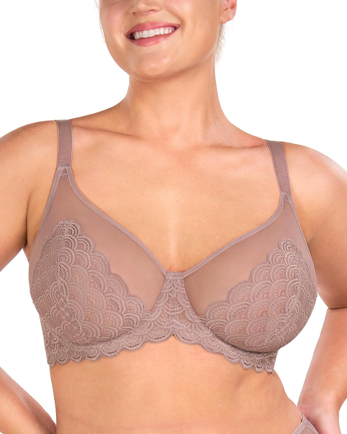 Detalle de HSIA Minimizer Bras for Women Large Bust Full Coverage Lace Plus Size Bra - Mermaid Scales