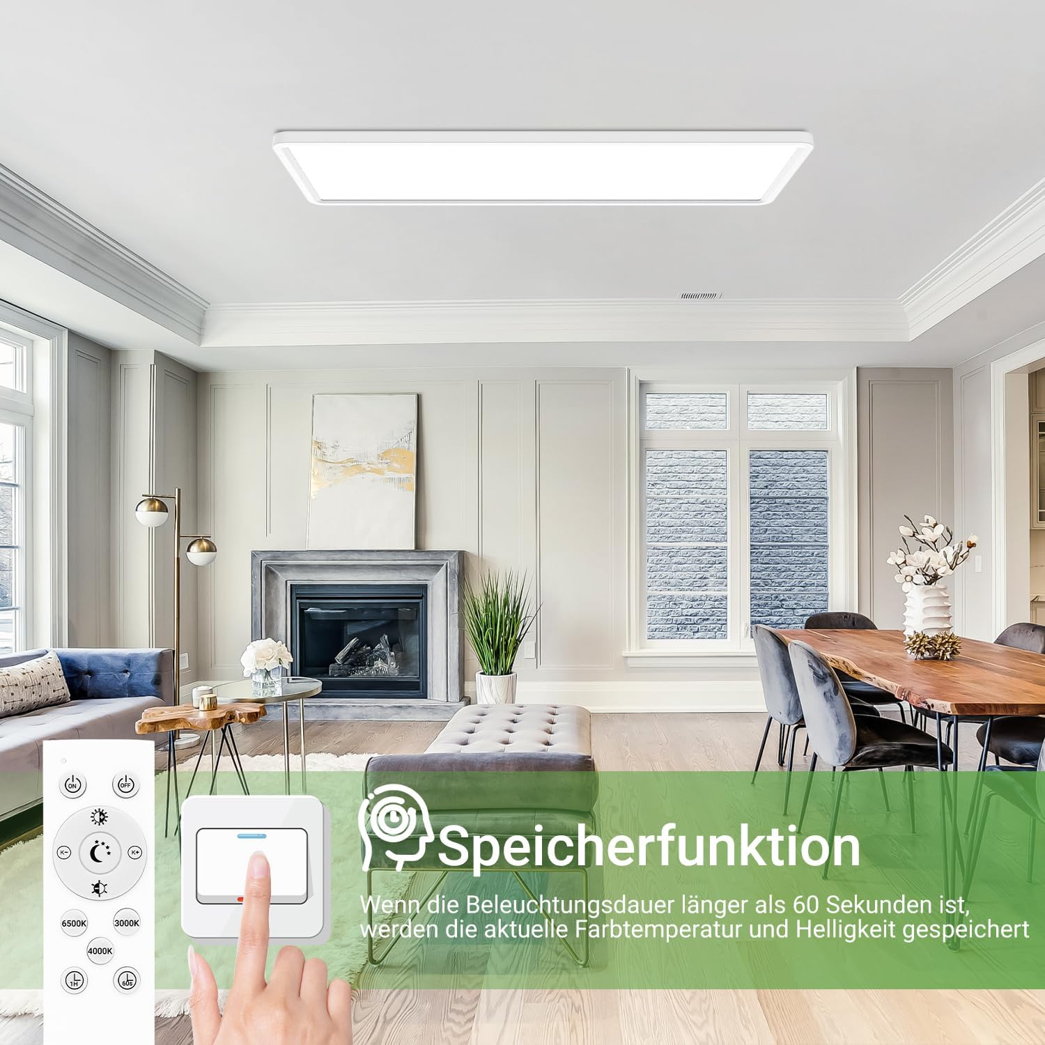 Thumbnail 3 de zemty LED Panel Deckenleuchte 58x20 cm – dimmbar, Fernbedienung, 3000–6500K, 3500 lm, IP44