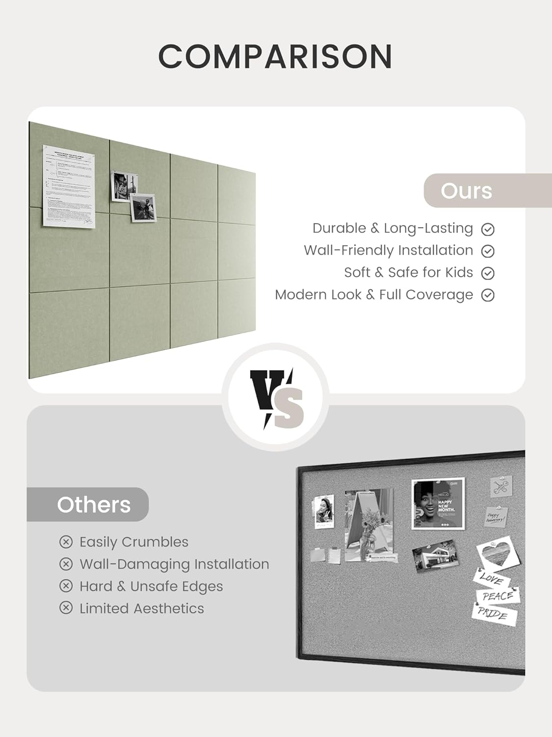 Thumbnail 6 de Bumusty Large Felt Notice Board (48" x 36") with 12 Tiles & 70 Removable Tabs – Sage