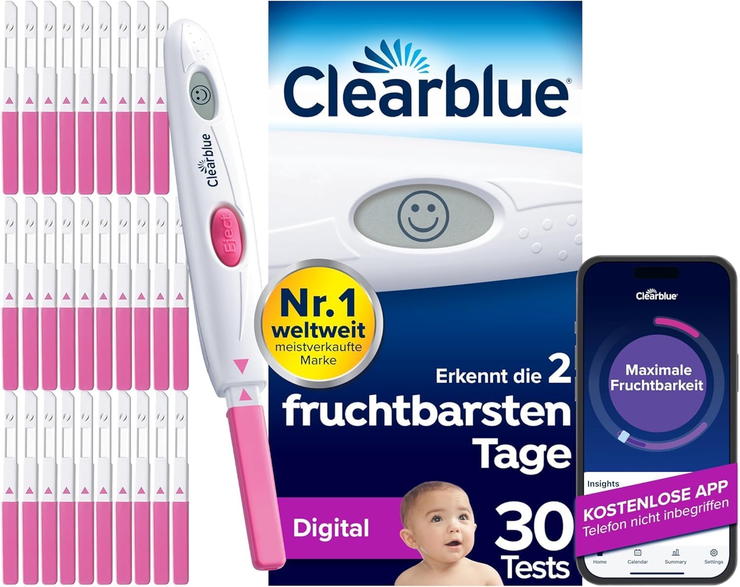Detalle de Clearblue Kinderwunsch Ovulationstest Kit Digital – 30 Tests + digitale Testhalterung