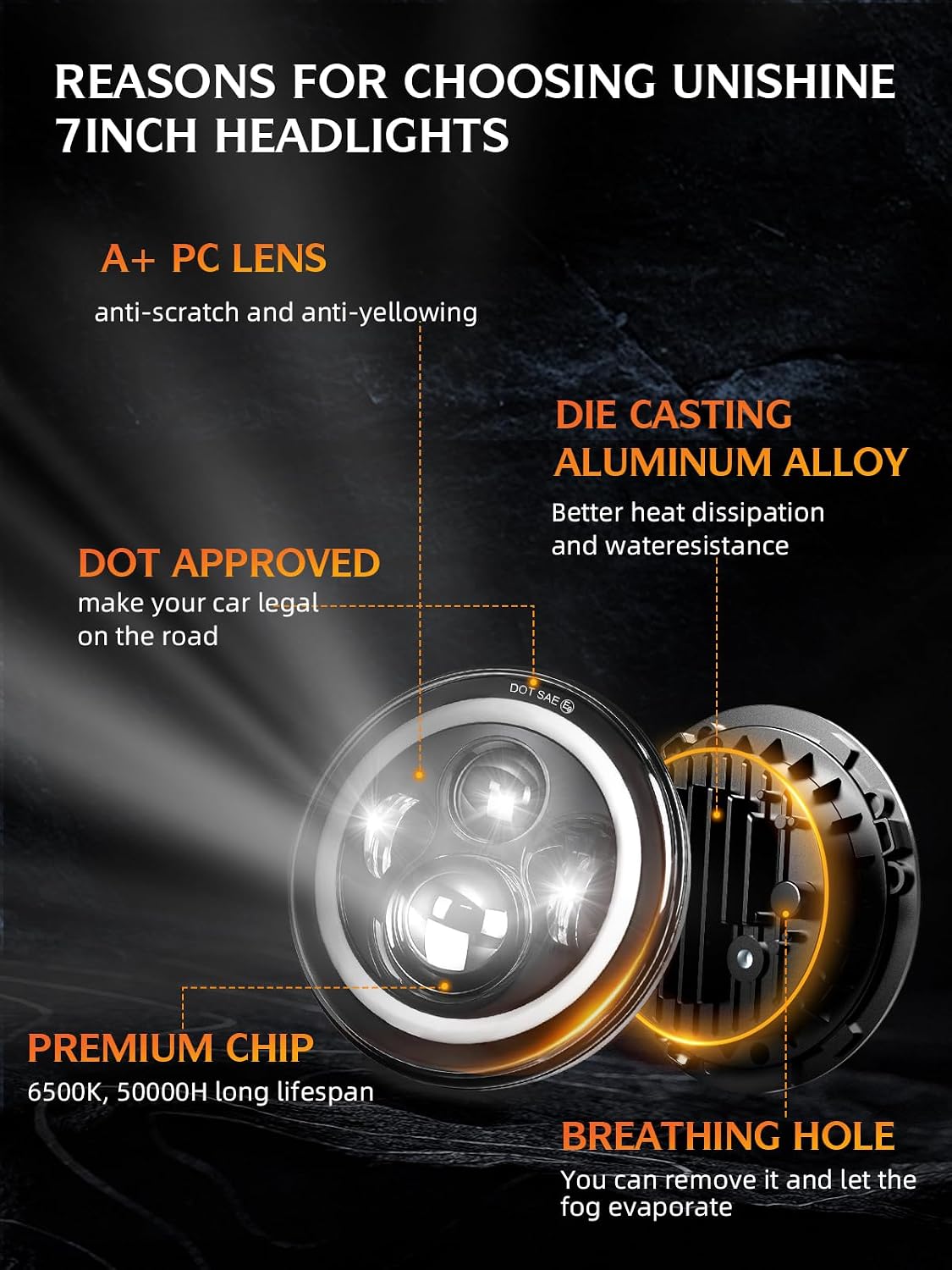 Thumbnail 4 de UNI-SHINE Black 7-inch LED Headlight