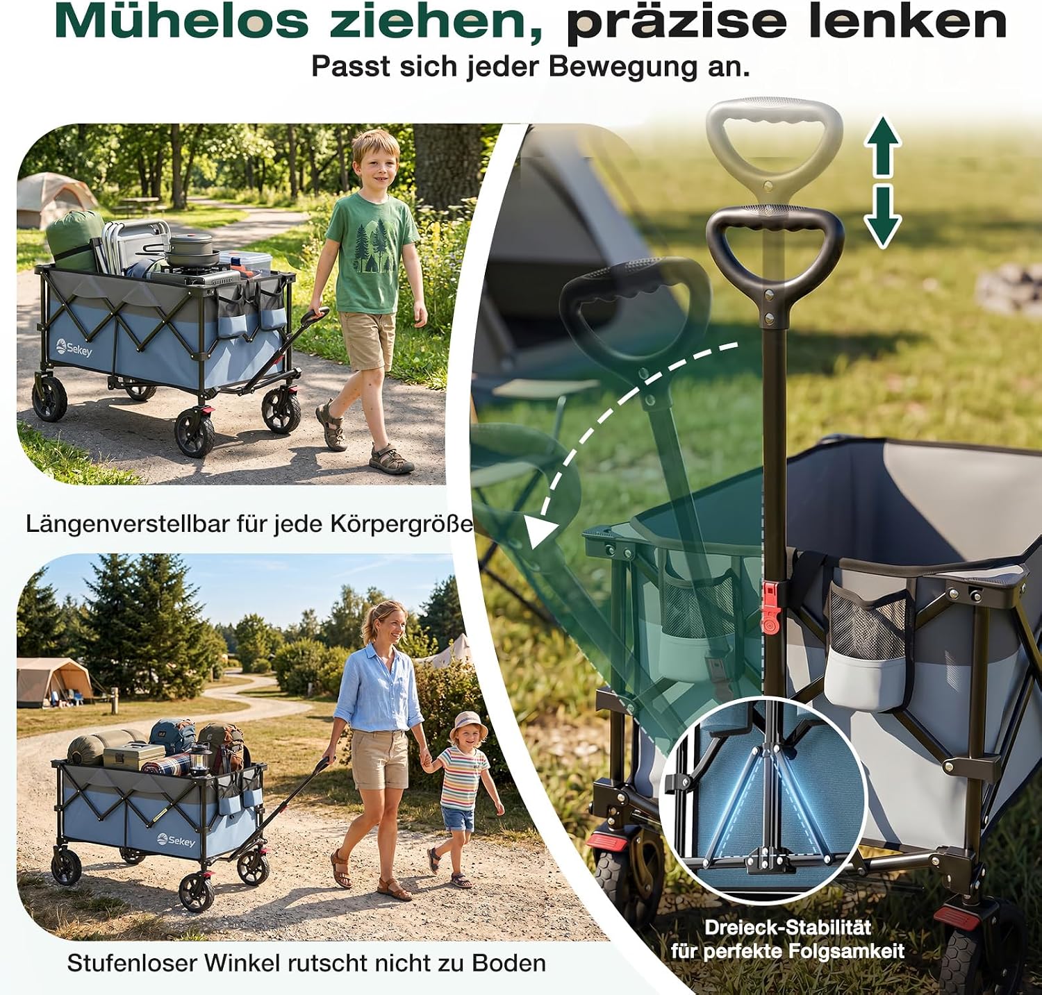 Detalle 2 de Sekey XXL Plus Bollerwagen XXL-PlusG 4010 faltbar (200 l, 200 kg) mit Bremsen – geländetauglich, blau