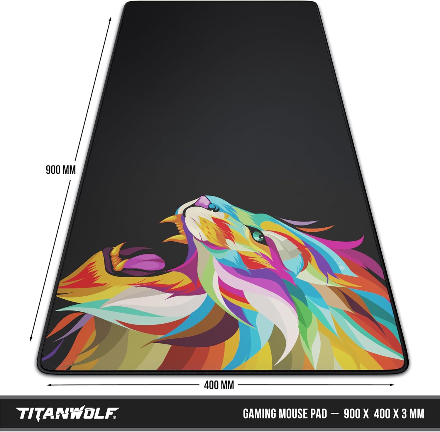 Thumbnail 1 de TITANWOLF XXL Speed Gaming Mouse Mat (900 x 400 x 3mm) – Lion 2 design