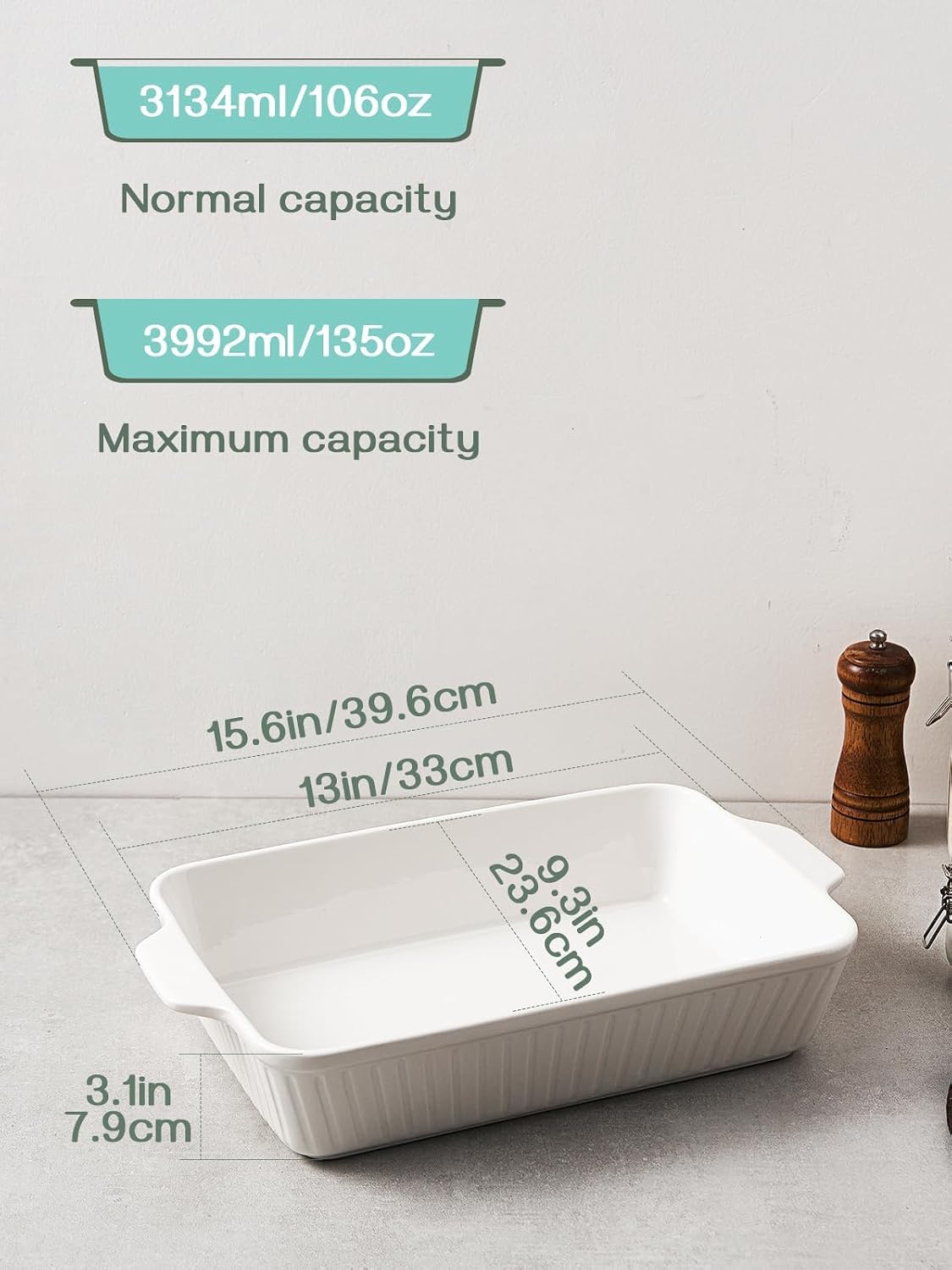 Detalle 1 de DOWAN 9x13 ceramic baking dish, 4.2 qt