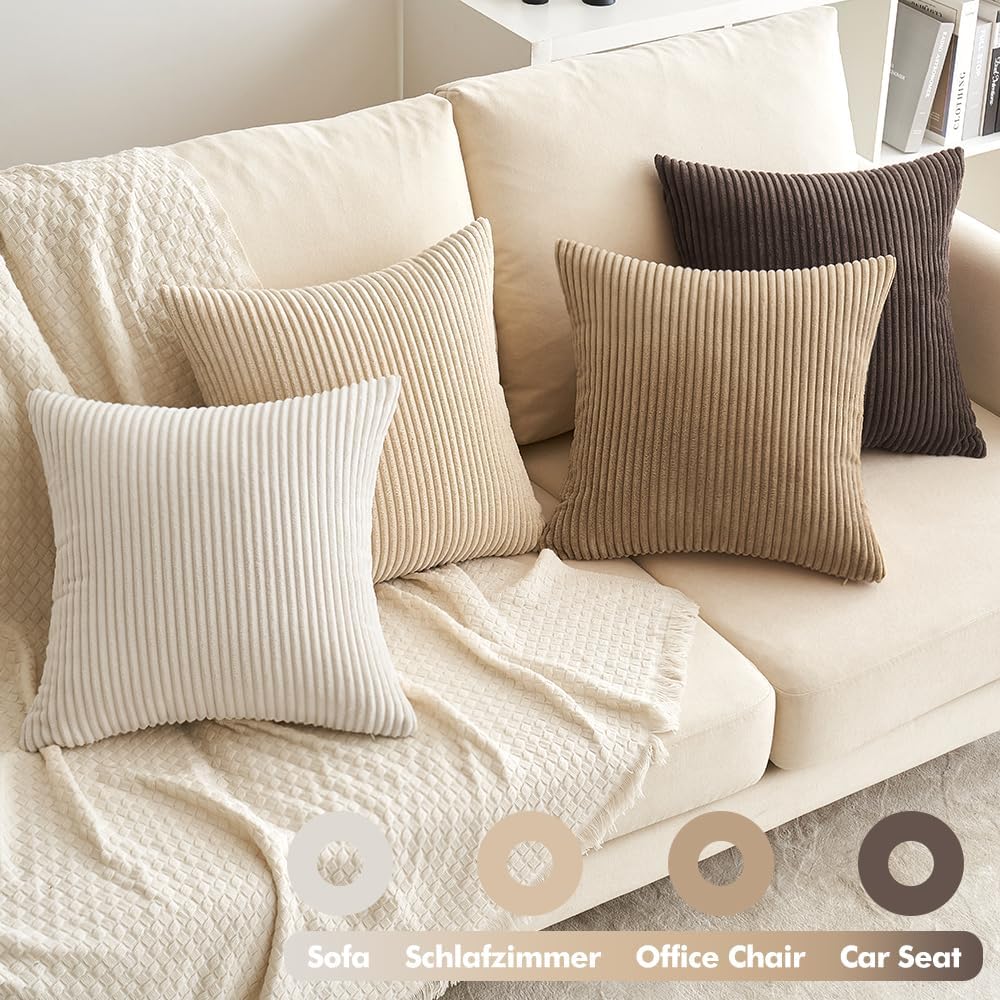 Thumbnail 4 de EMEMA Kissenbezug 40x40 cm Kordsamt Braun 4er Set