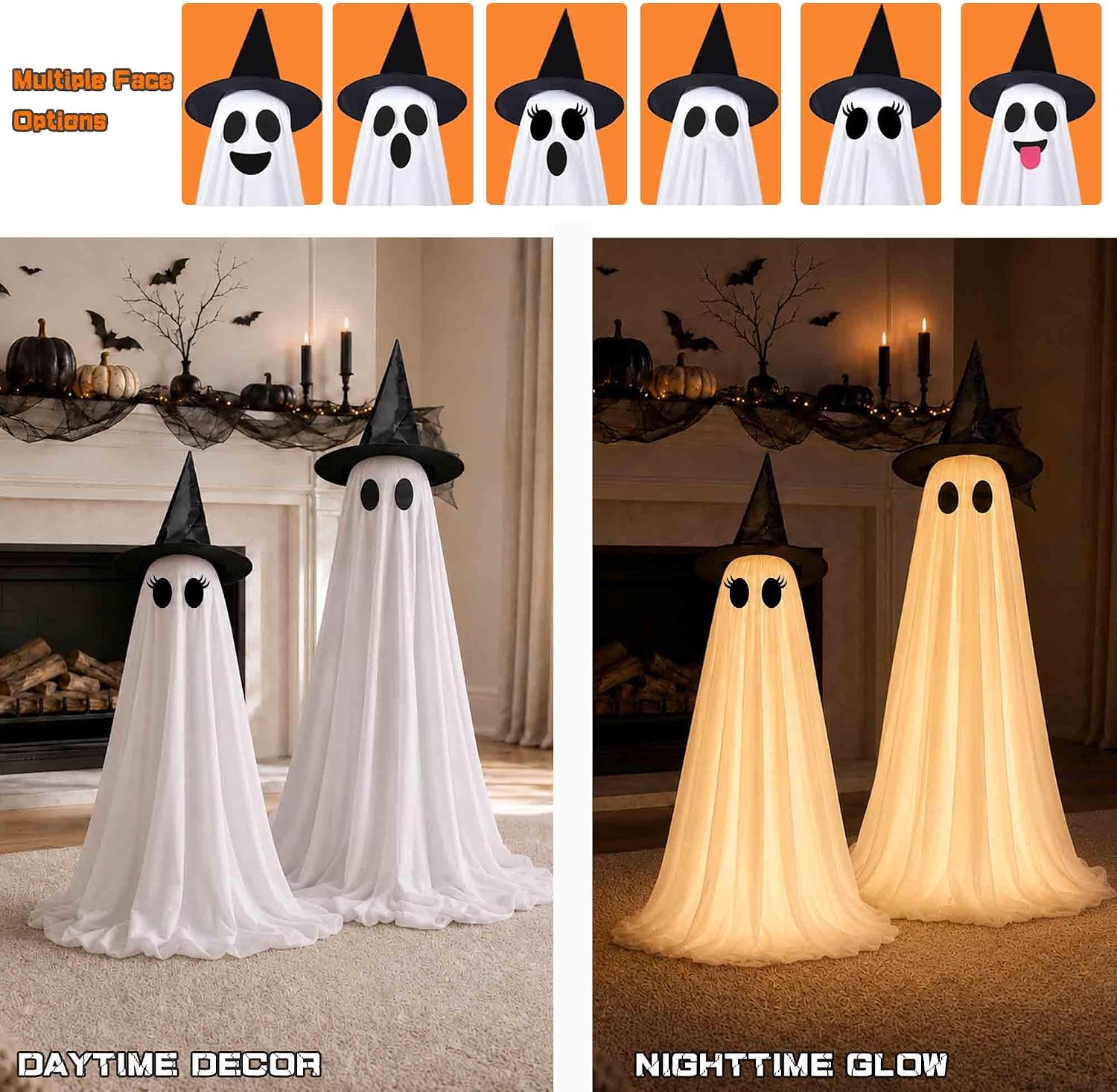 Detalle 2 de Watlie Halloween Ghost 2025 2-Pack Light-Up Decorations with Remote-Control Lights