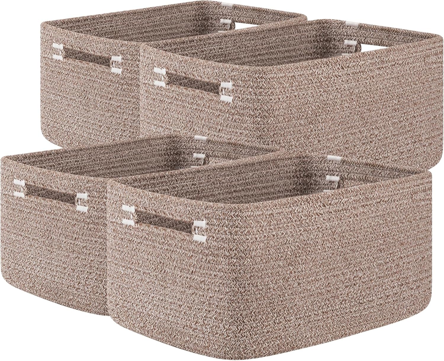 Detalle de OIASKET SLB-C-C-05 Cotton Rope Storage Baskets, 4-Pack, Linen Brown