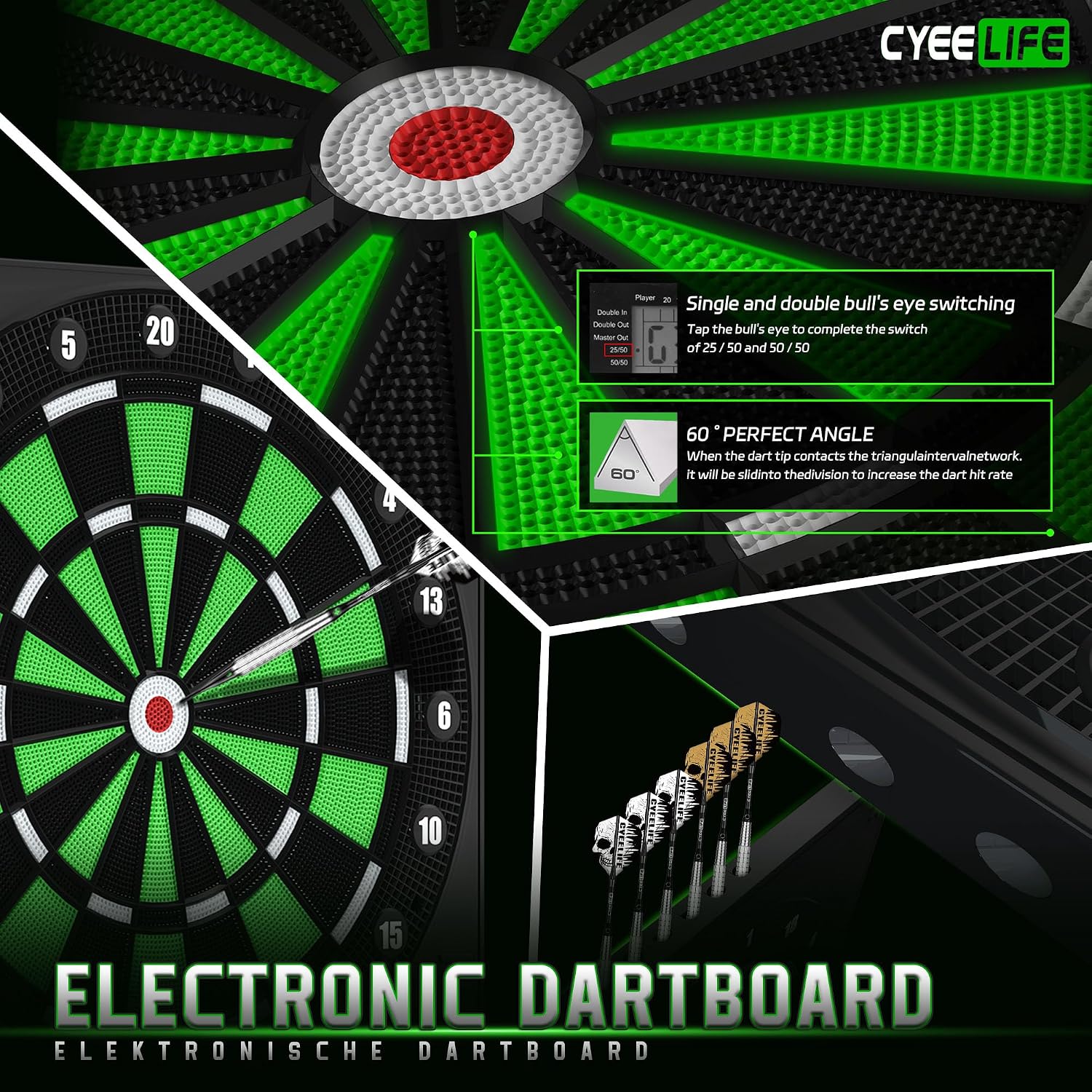 Thumbnail 5 de CyeeLife electronic dartboard, 35 cm playing area