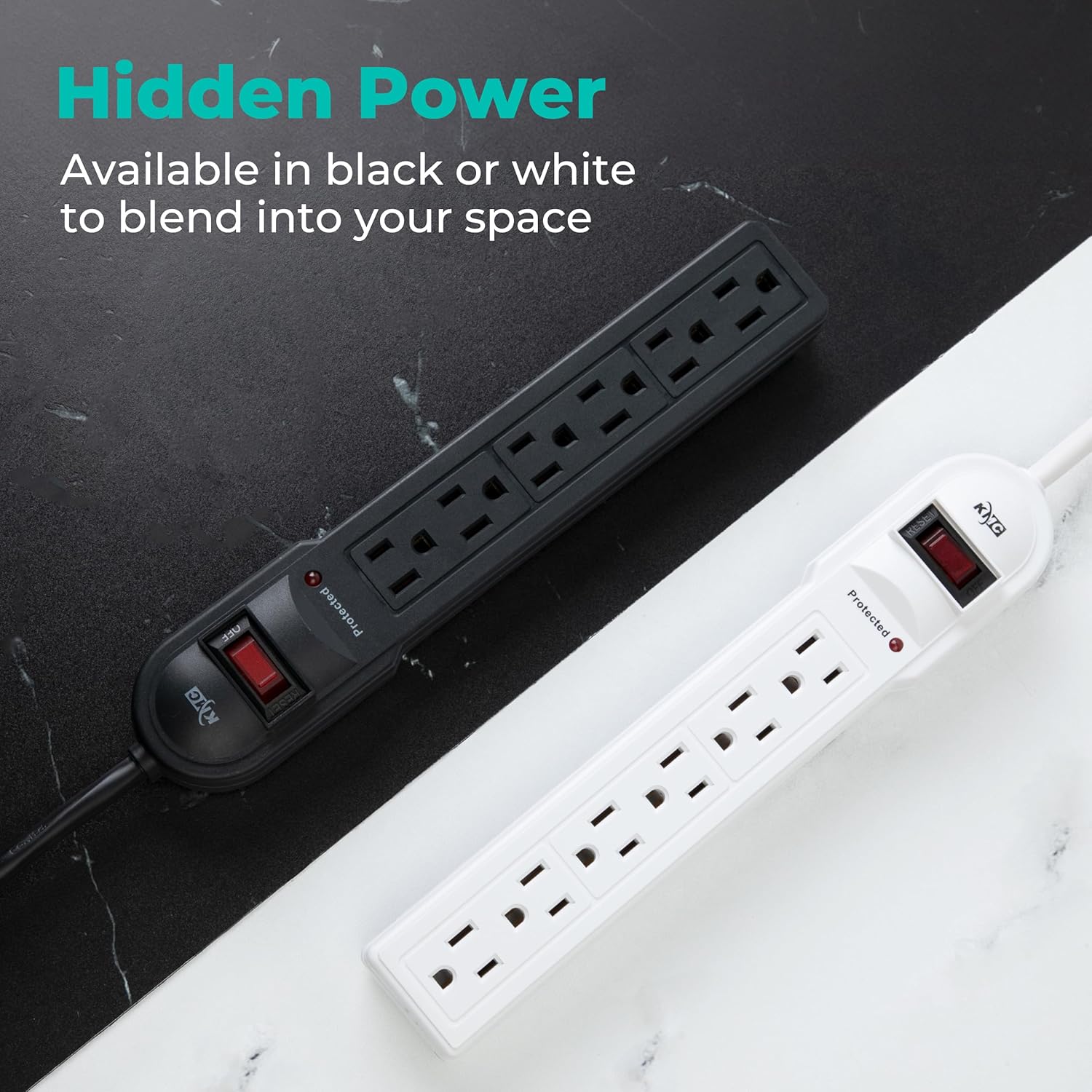 Detalle de KMC 6-Outlet Surge Protector Power Strip (2-Pack) with 4-Foot Extension Cord, 900-Joule Protection