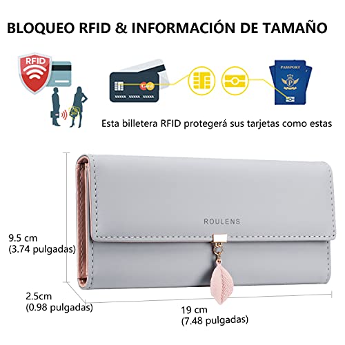 Detalle de Roulens Cartera de Mujer con RFID, Monedero Largo y Adorno Hoja