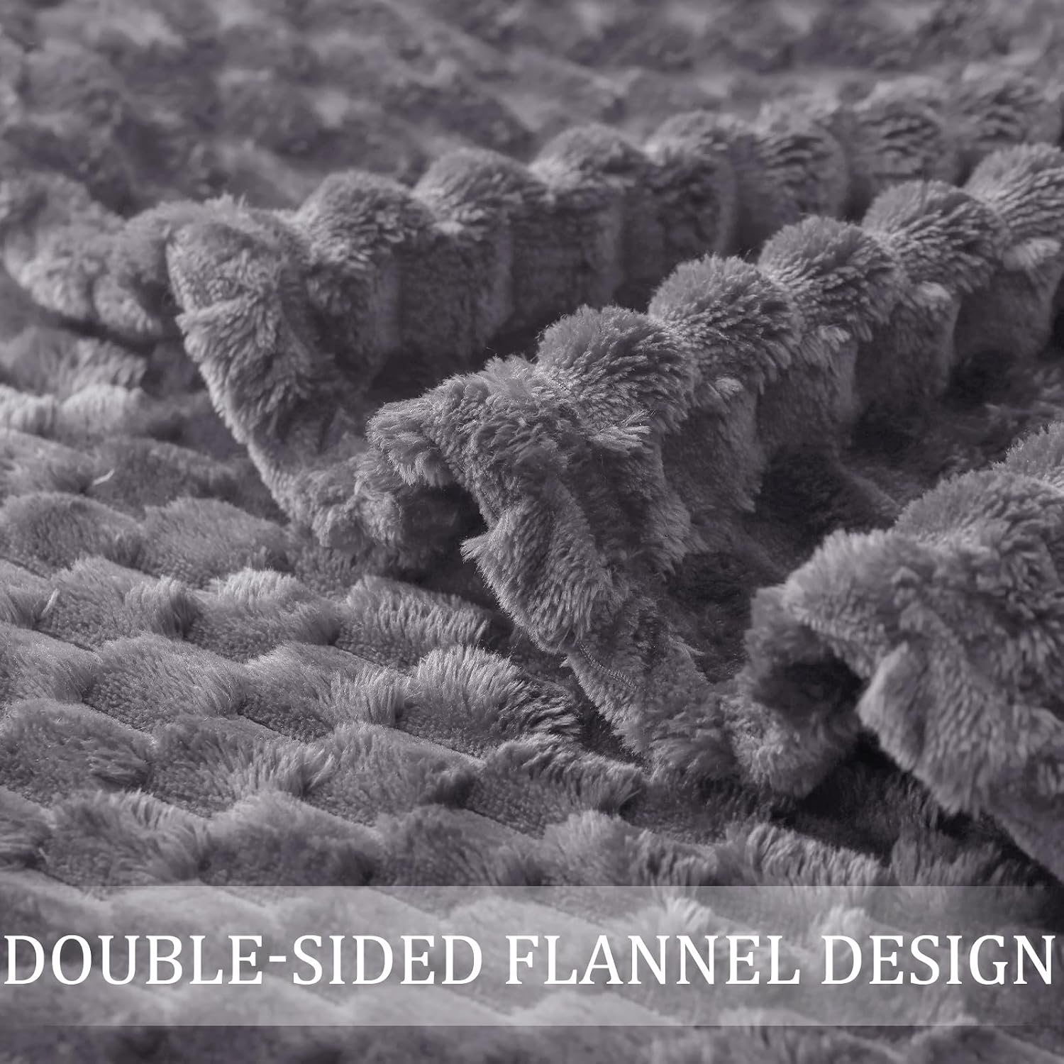 Detalle de Plaid/polaire flanelle gris foncé 230 x 270 cm – couverture douce et moelleuse pour canapé et lit léger