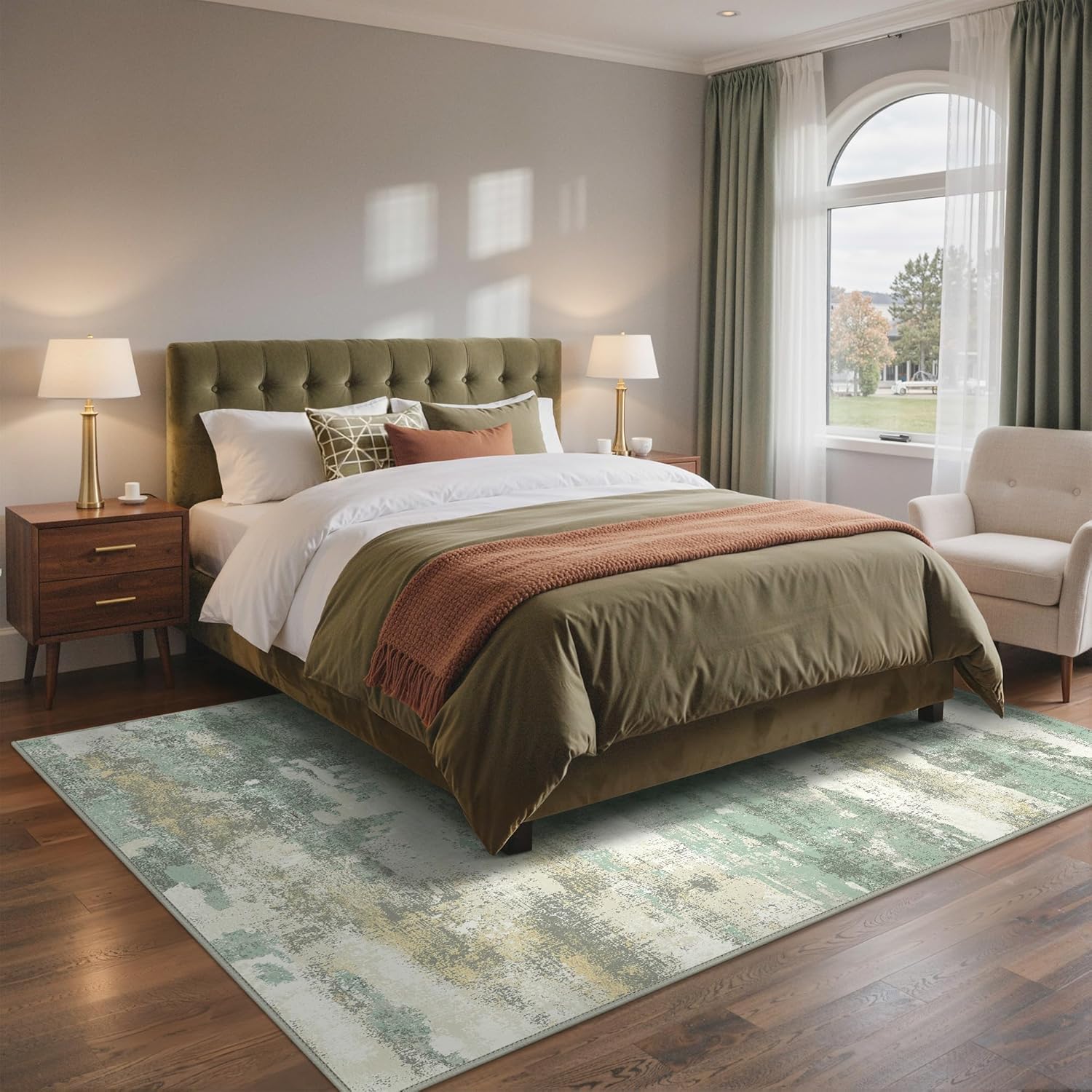 Thumbnail 6 de BEIMO Tapis moderne 200x290 cm motif abstrait vert sauge et beige – antidérapant et lavable en machine