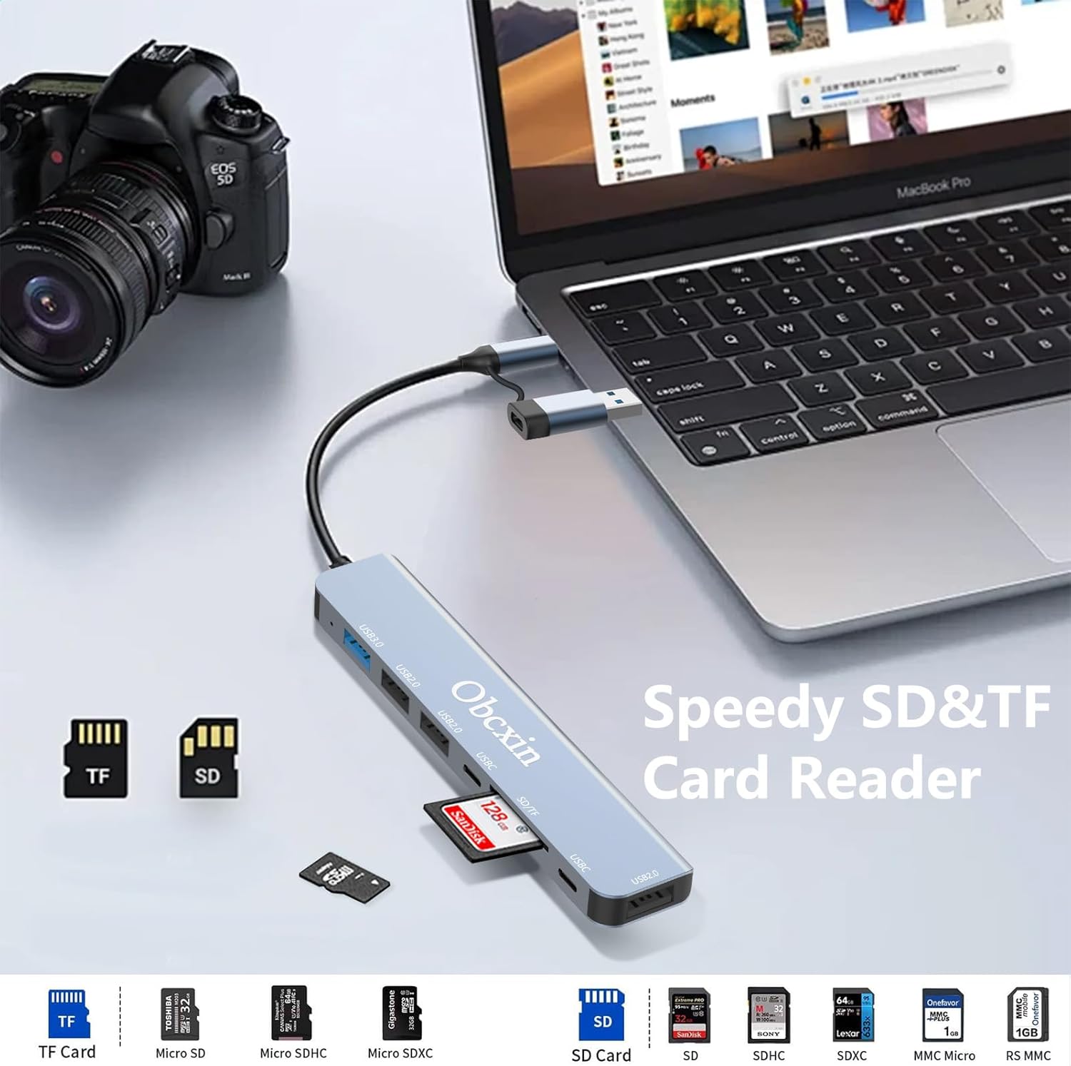 Thumbnail 2 de Obcxin USB‑C Hub 8‑in‑2: USB 3.0, 2× USB 2.0 und SD/TF für MacBook, iPad Pro & Surface