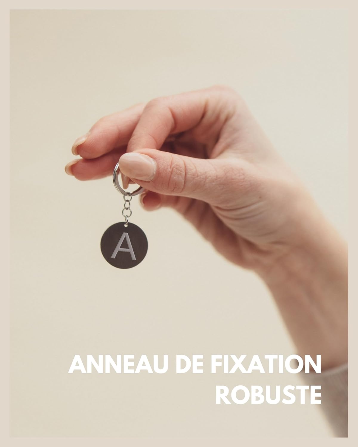 Thumbnail 2 de Porte-clés lettre avec jeton de caddie – Pendentif gravé en acier inoxydable argenté