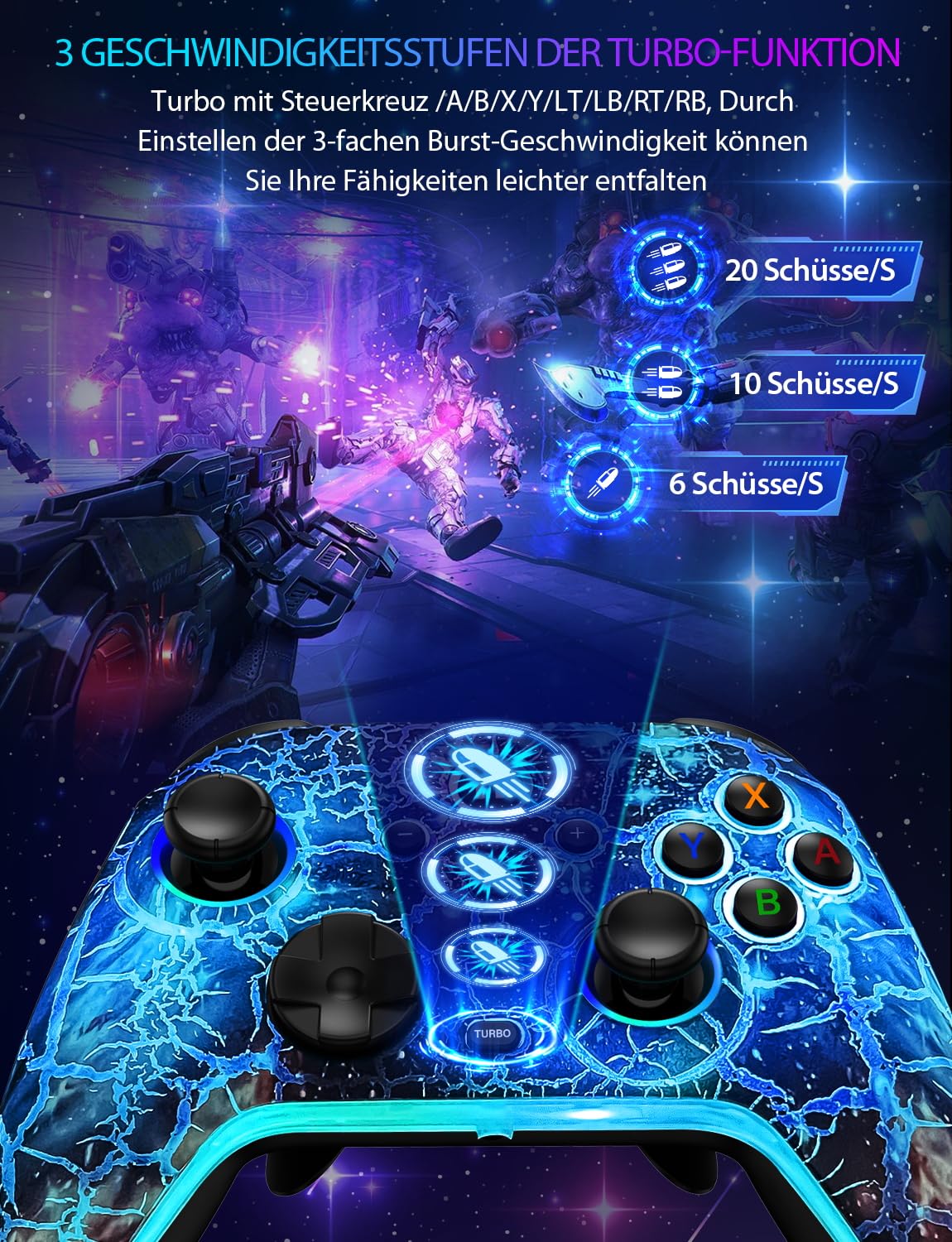 Thumbnail 6 de Switch Pro Controller Sternenhimmel – 1200 mAh, RGB‑Licht, programmierbare Tasten, Wake‑Up & Turbo
