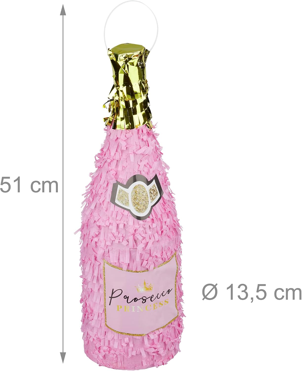 Detalle 2 de Relaxdays Pinata Anniversaire – Bouteille de Champagne à Suspendre, Princesse, rose doré, à remplir