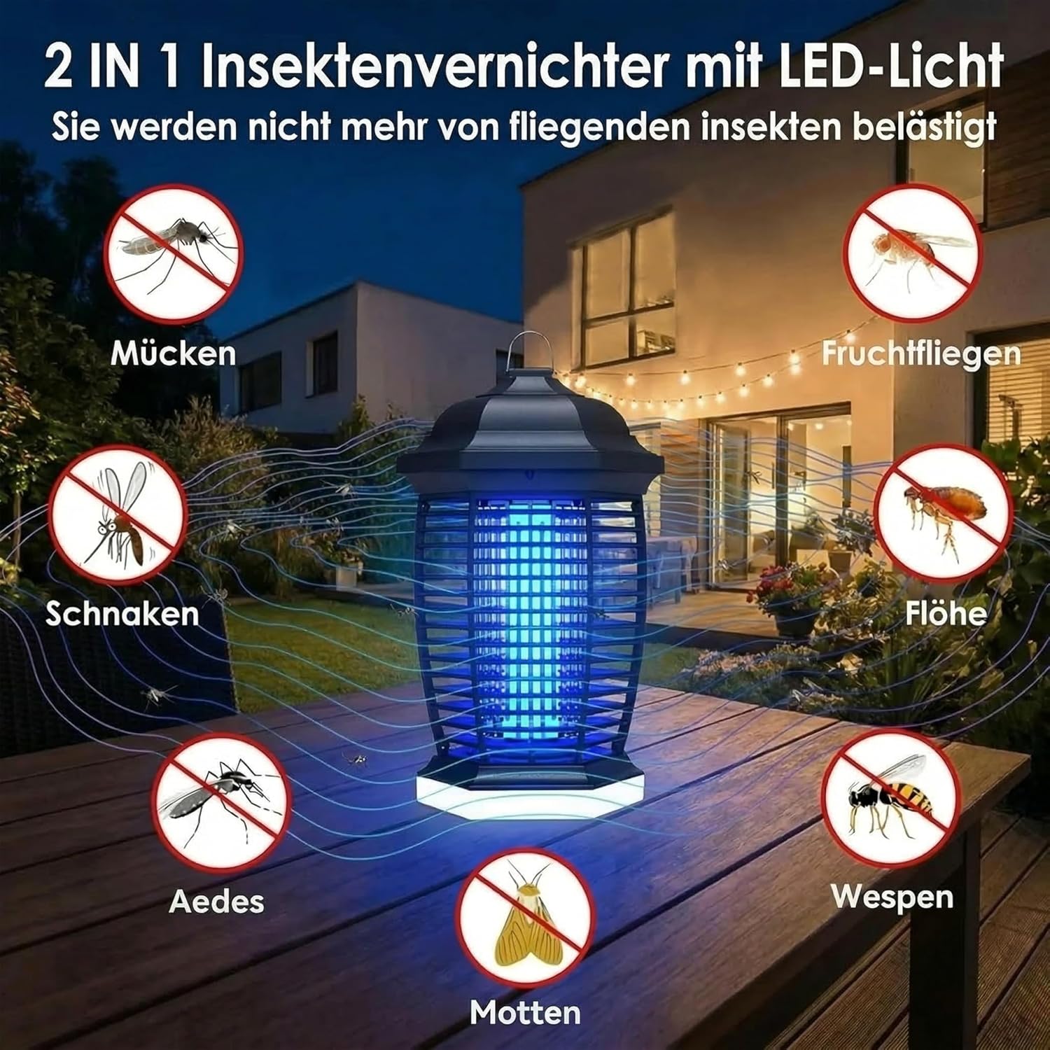 Detalle de Seenlast Insektenvernichter Elektrisch 4000V – 18W UV-Licht, IPX4