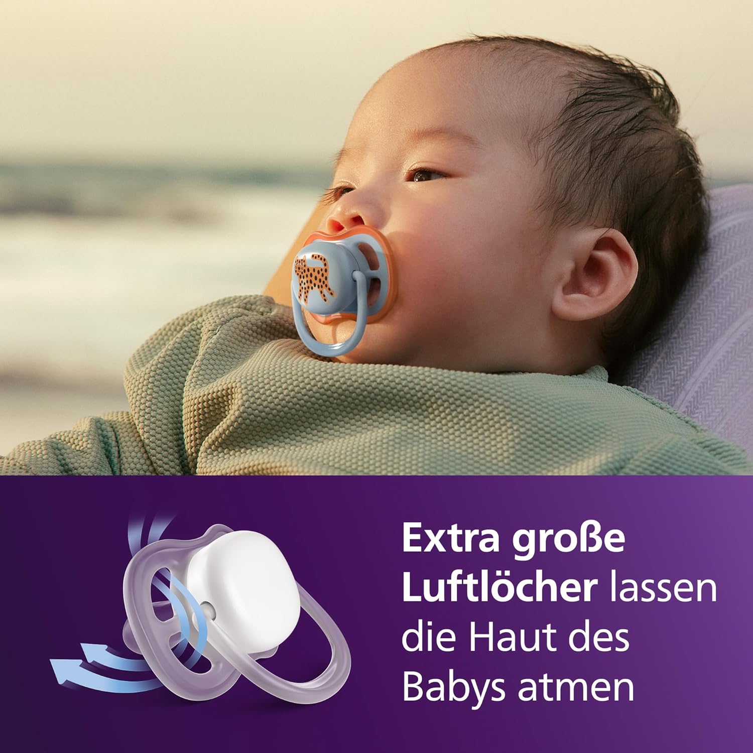 Detalle de Philips Avent Ultra Air Day & Night Schnuller 0–6 Monate – kiefergerecht, leuchtet im Dunkeln, 4er-Pack (SCF087/22)