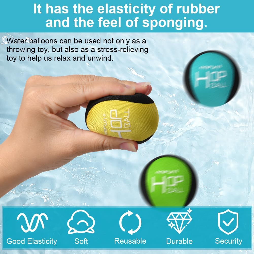 Detalle de AMFUN Wasser-Hüpfball-Set 3 Stück (Blau, Gelb, Grün) – schneller TPR mit Lycra-Bezug