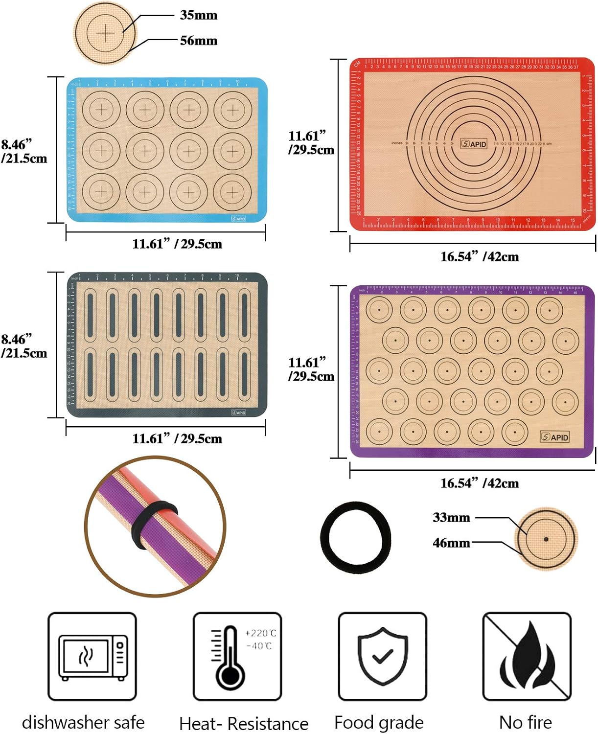 Detalle 2 de Sapid Silicone Baking Mats, 4-Piece Set