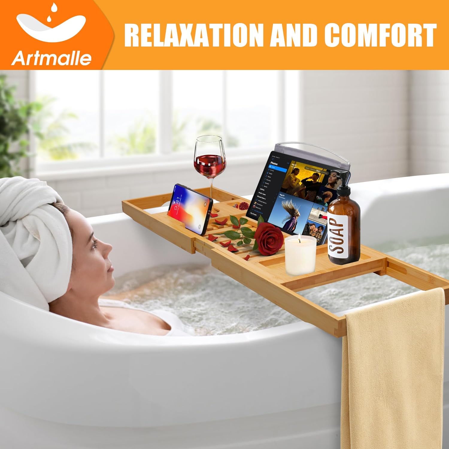 Thumbnail 1 de Artmalle Luxury Bathtub Caddy Tray — Bamboo tub tray