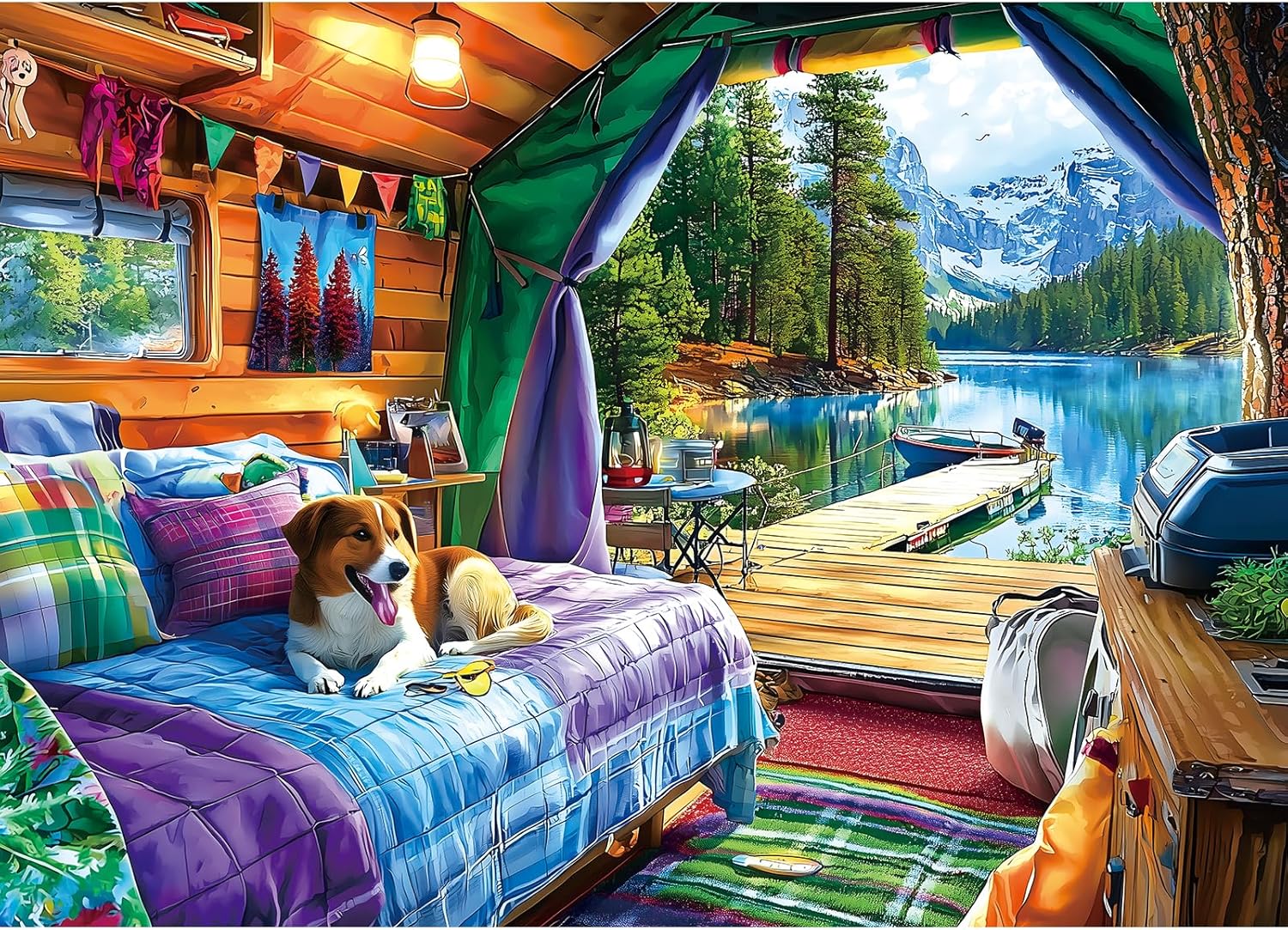 Thumbnail 6 de PuzzOne 1000-Piece Jigsaw Puzzle: Lakeside Cottage Mountain Scene for Adults