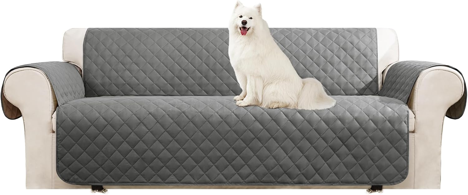 Detalle de Deconovo Copridivano 3 Posti con Braccioli Reversibile Antiscivolo – Grigio Chiaro/Taupe