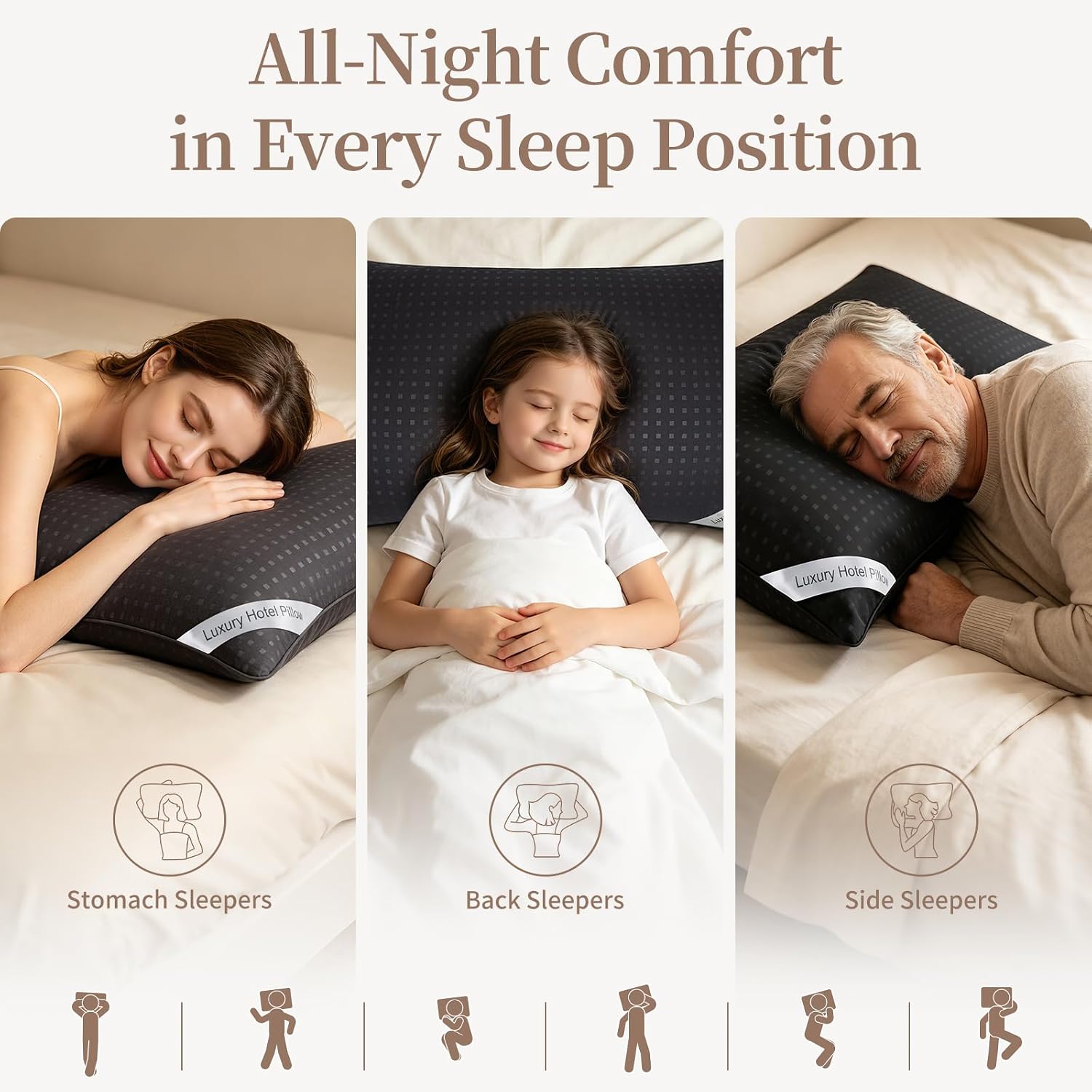 Thumbnail 5 de Melising King Size Bed Pillows, Set of 4, Black Down Alternative Fill