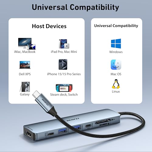Thumbnail 6 de BENFEI HUB USB C 7 en 1 con HDMI 4K60Hz, carga 100W y lector SD/TF