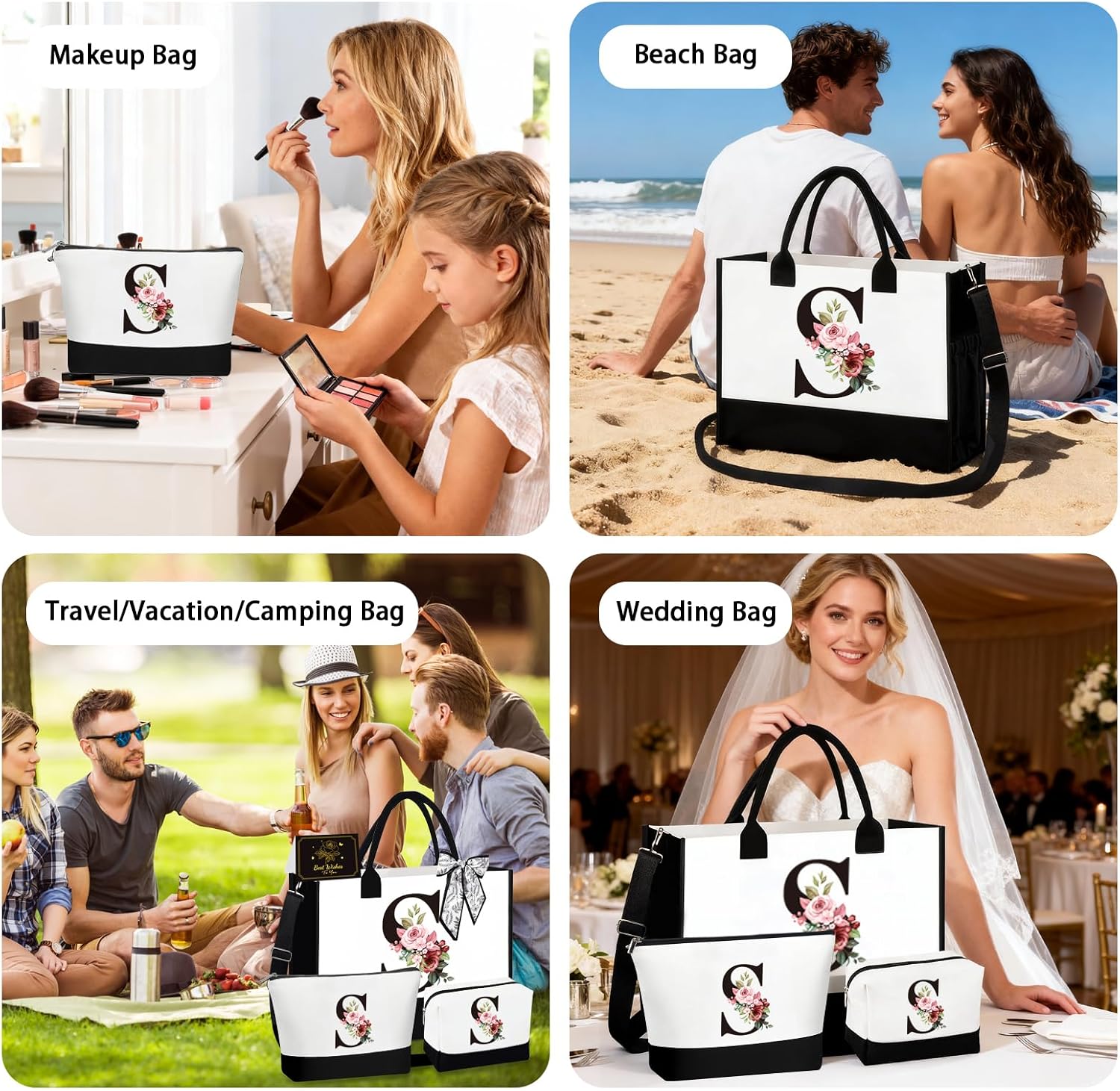 Thumbnail 5 de Birthday Gifts for Women: Initial Canvas Tote Bag & Makeup Bag (S)