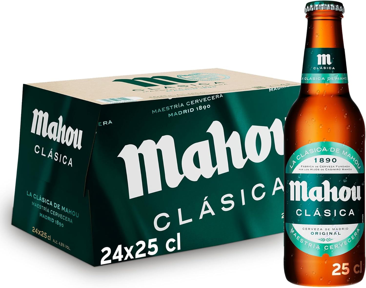 Detalle 2 de Mahou Clásica Pack 24 Latas 33cl 🍻, Sabor Suave y Refrescante