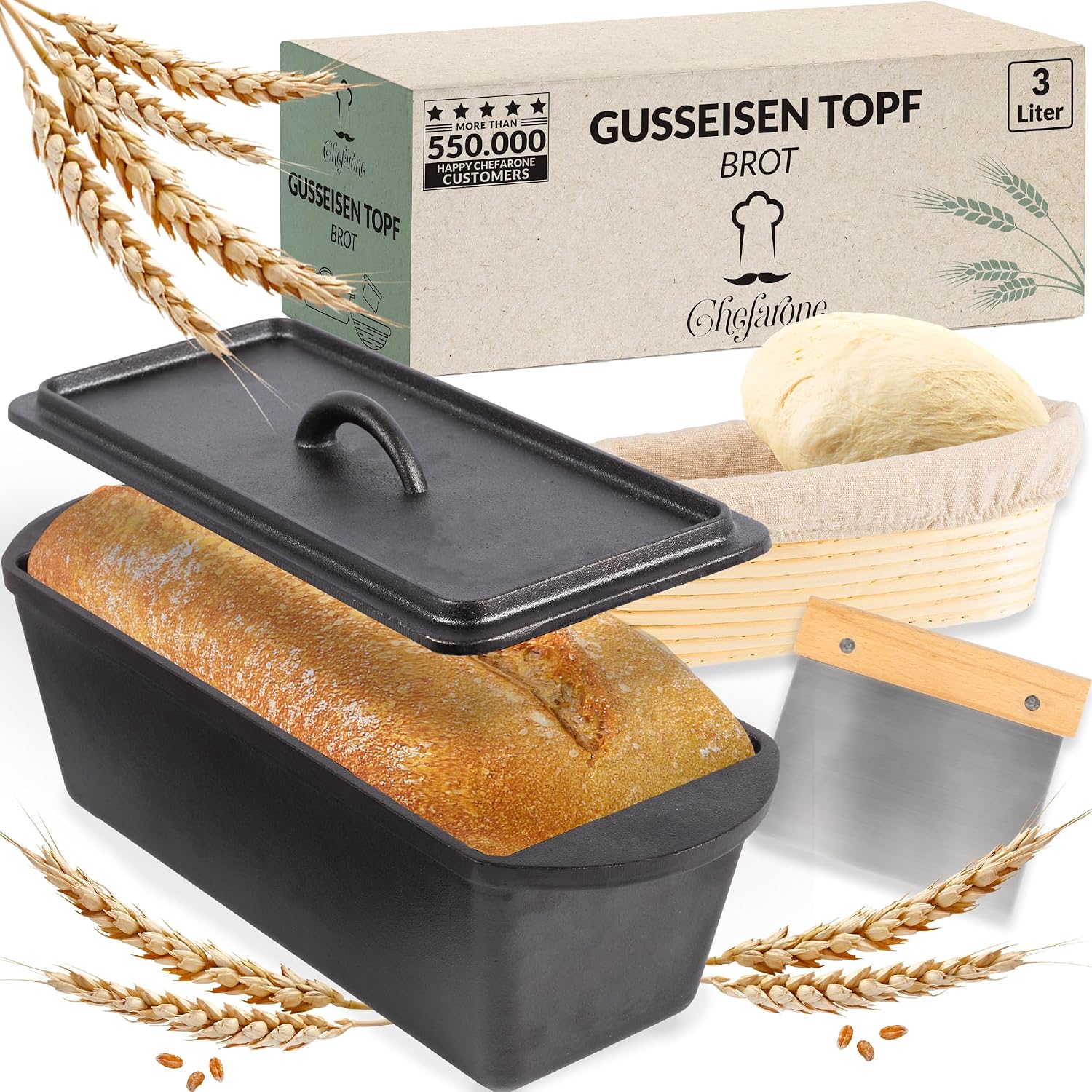 Detalle de Chefarone CHEF000067 – żeliwna forma do chleba z pokrywką, 3 l, do 300°C