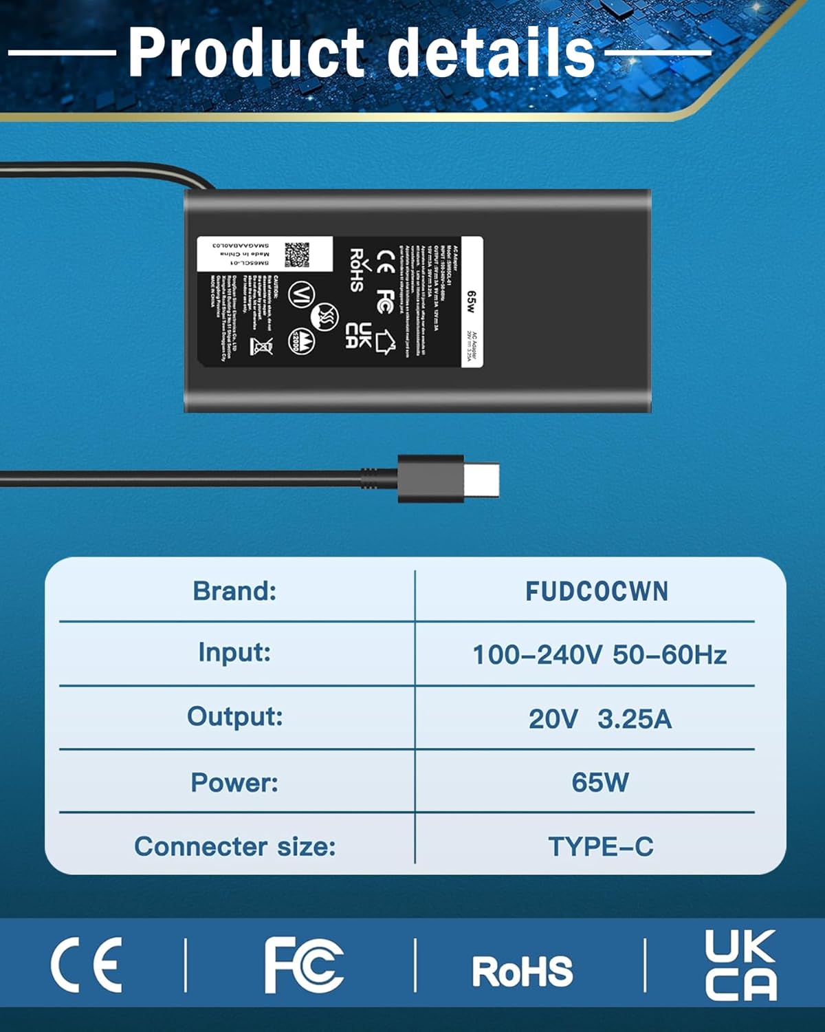 Thumbnail 1 de FUDCOCWN 65W USB‑C laptop charger for Dell models