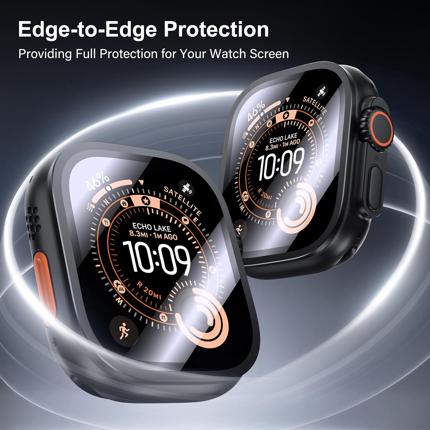 Detalle de UniqueMe 49mm Screen Protector for Apple Watch Ultra, 9H+ Glass, Black, 2-Pack