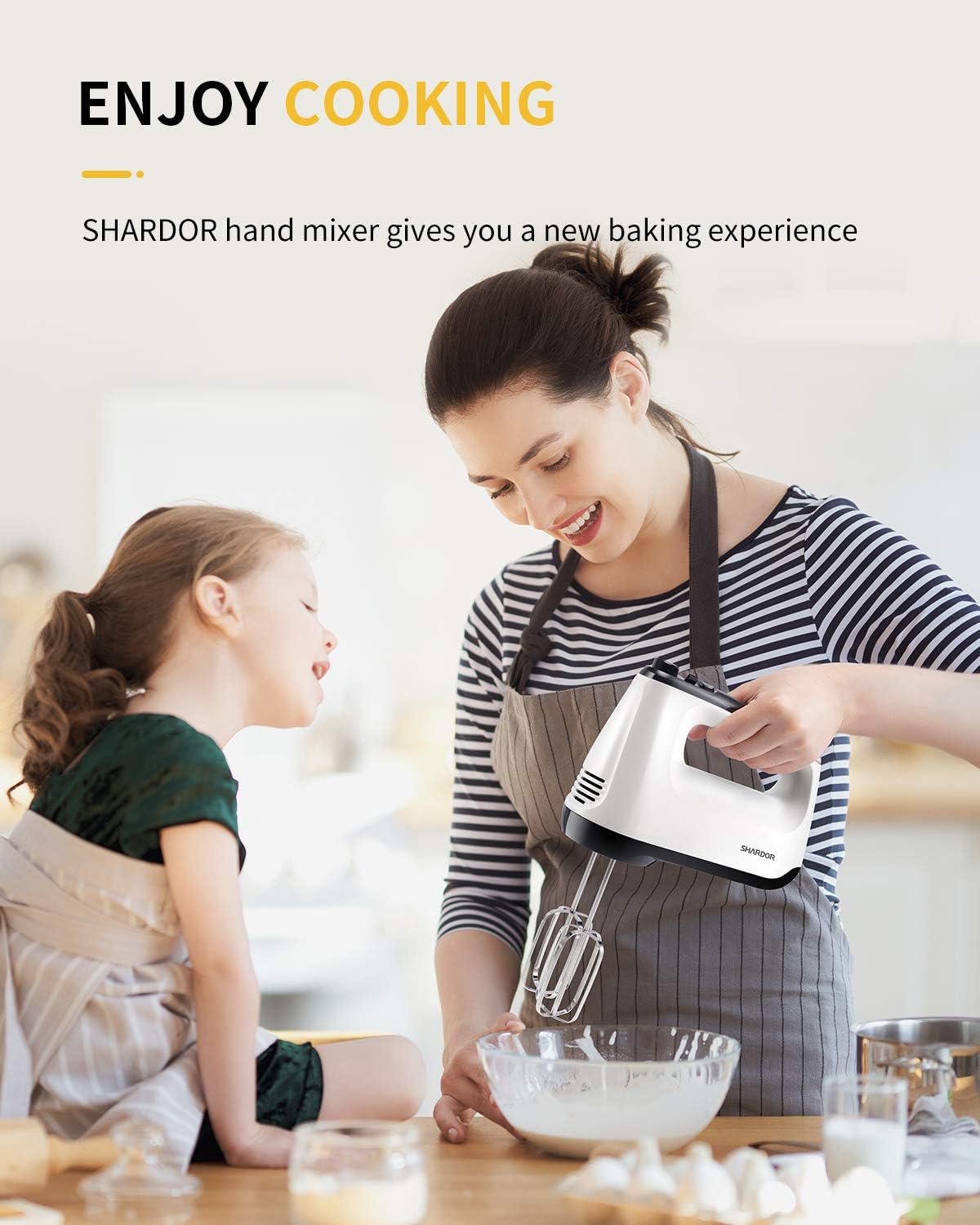 Detalle 2 de SHARDOR Hand Mixer Electric Whisk with Anti-Splash Design, 6 Speeds & Turbo, 400W