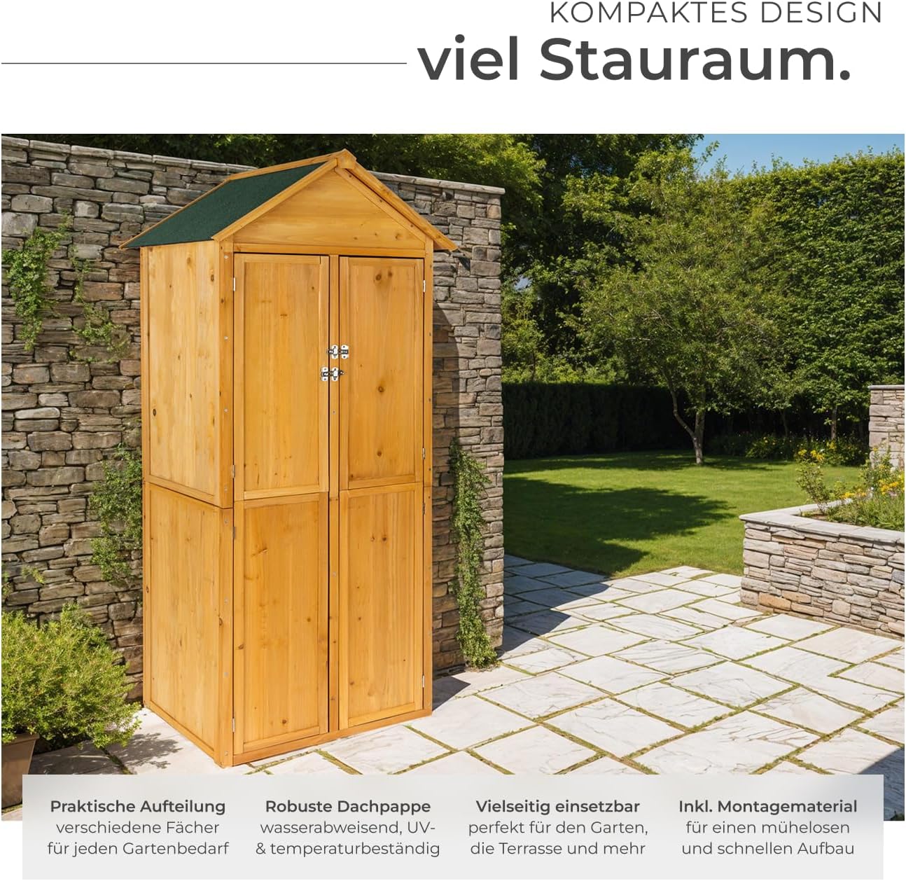 Detalle de tectake® Holz Gartenschrank für den Außenbereich, wetterfest, 80,5 x 60 x 213,5 cm