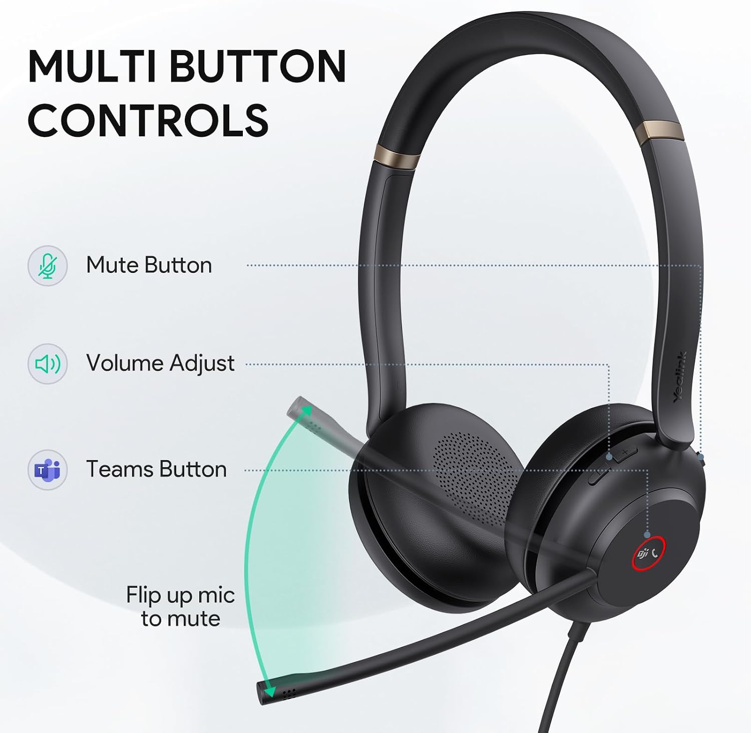 Thumbnail 1 de Yealink UH37 Teams USB Headset with Dual Mics and USB-C/A