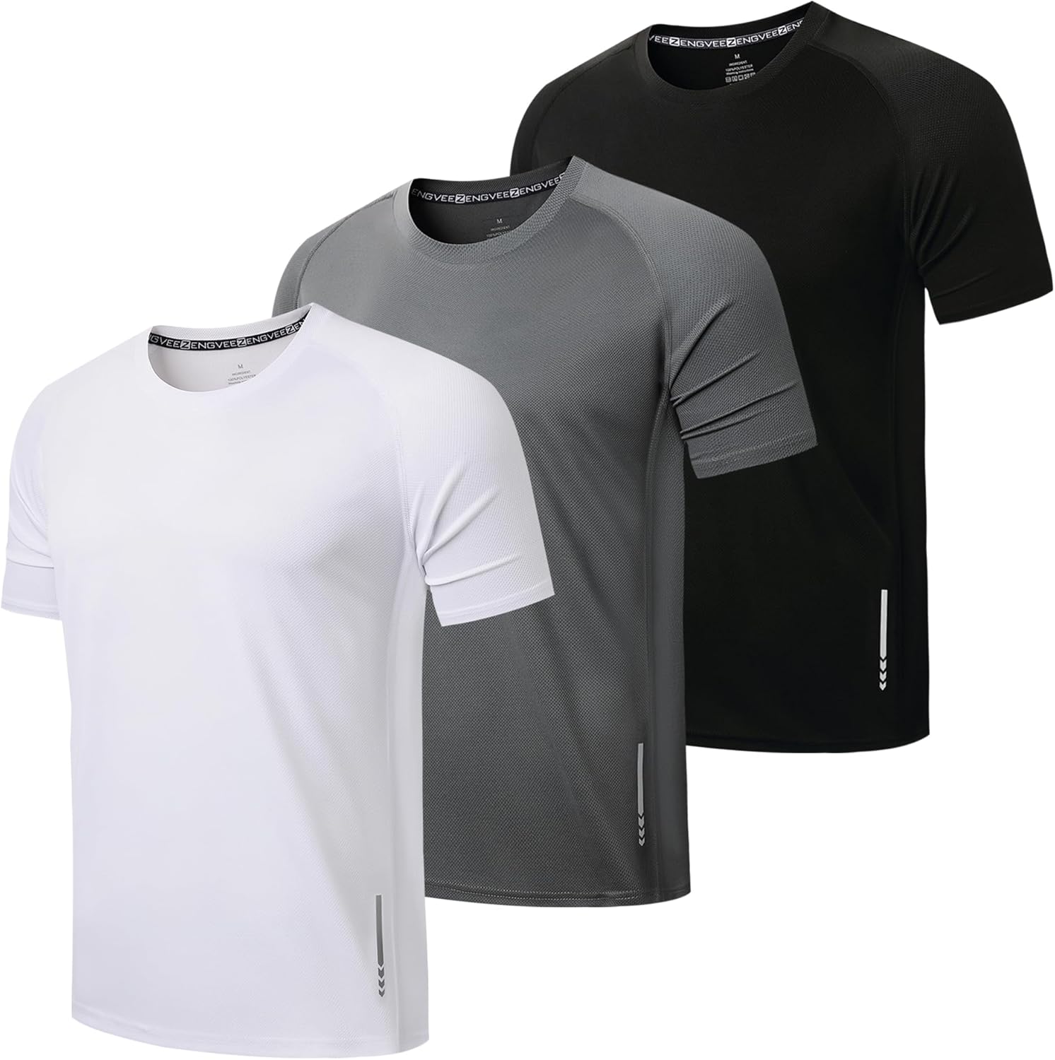 Detalle de ZENGVEE 3 Pack Gym Shirts for Men — Dry Fit Short Sleeve, Breathable and Moisture-Wicking