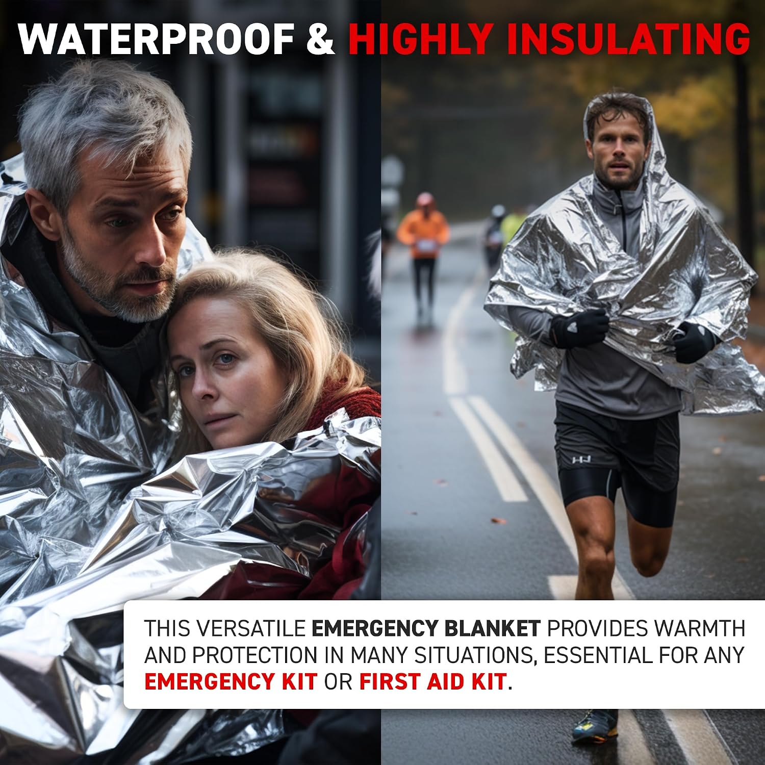 Detalle 1 de 72 HRS 72HA-013 MIL-SPEC Emergency Mylar Blanket, Waterproof, 137 × 224 cm, 12-Pack