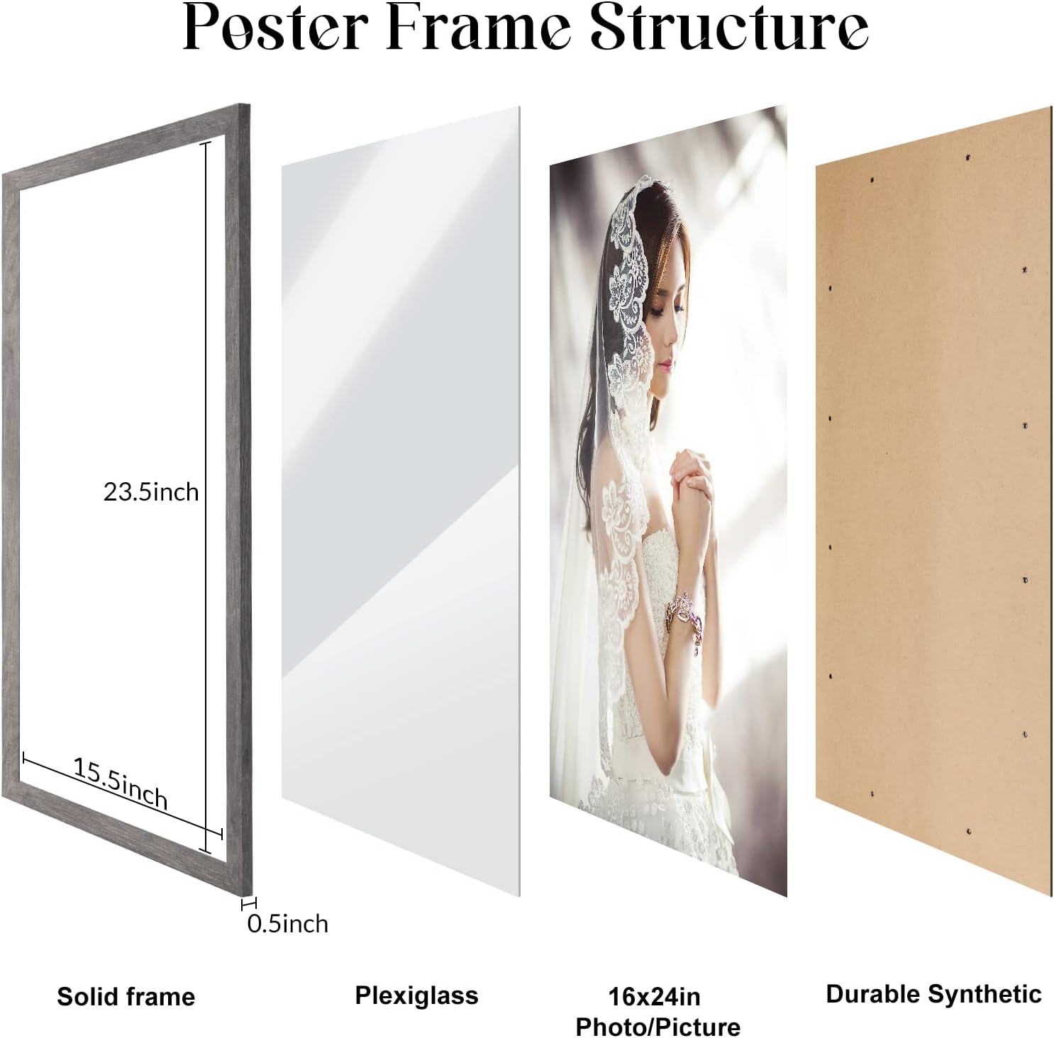 Thumbnail 4 de 16 x 24 Picture Frame in Rustic Gray — 16x24 Poster Frame for Wall Decor