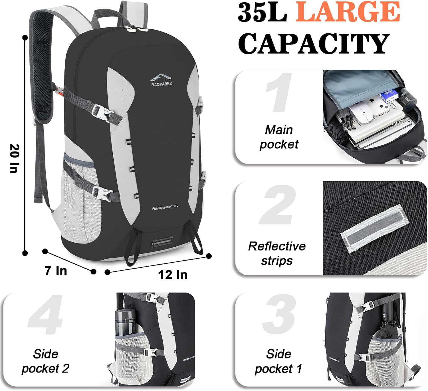 Detalle de BAGPARKK 35L Packable Hiking Backpack