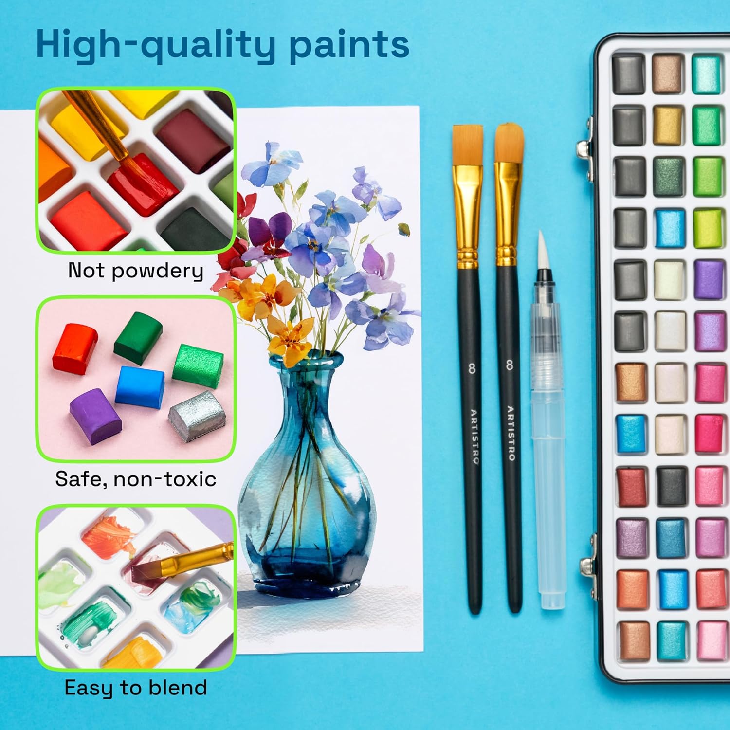 Thumbnail 4 de ARTISTRO 168 Watercolour Paint Set in portable metal case – 168 shades with brushes and essentials