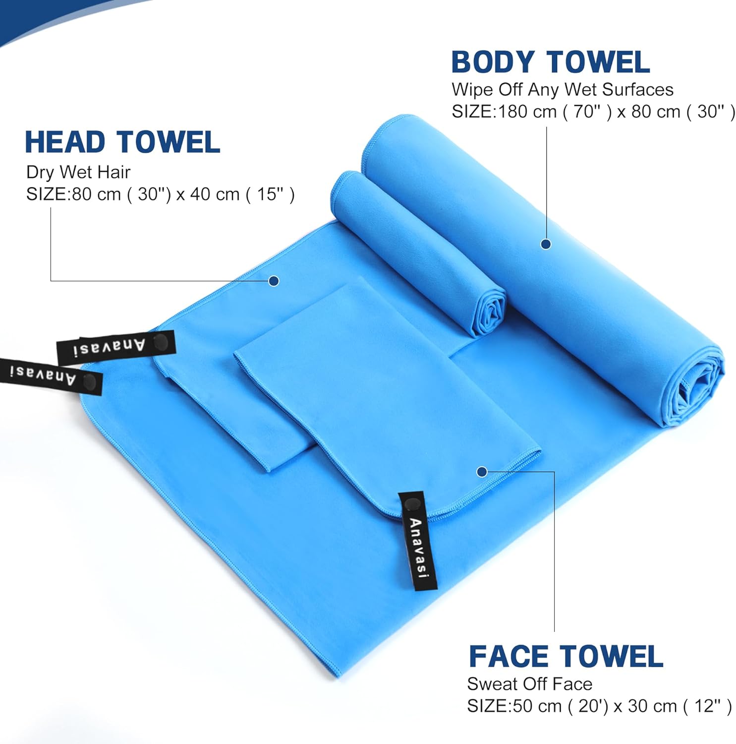 Thumbnail 1 de Anavasi 6 PCS Microfibre Towels for Adults (gym, travel) with net bag – Dark Blue and Orange