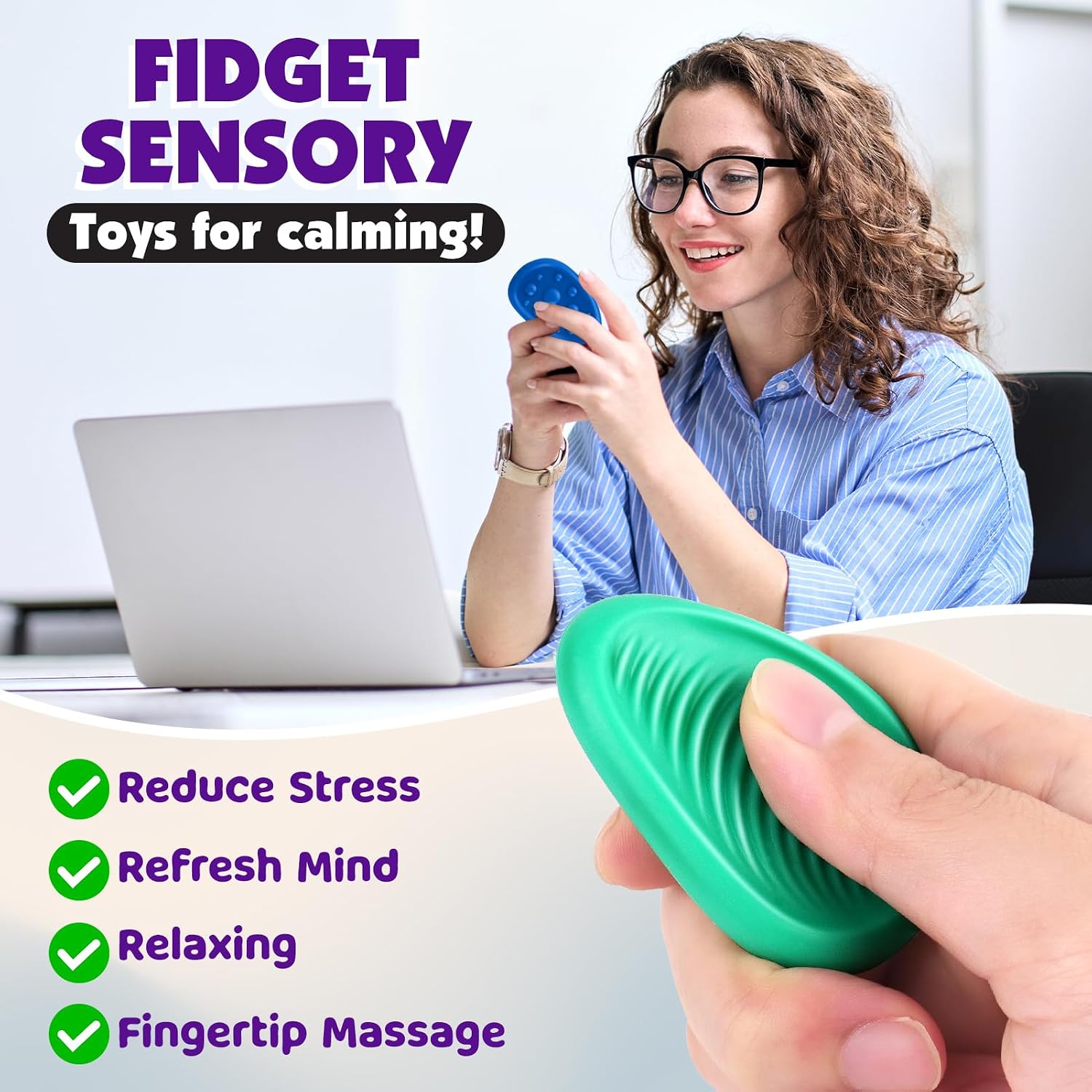 Detalle de KLT Fidget Toys Adults Sensory Stone 6-Pack: Textured Worry Stones for Calming Down