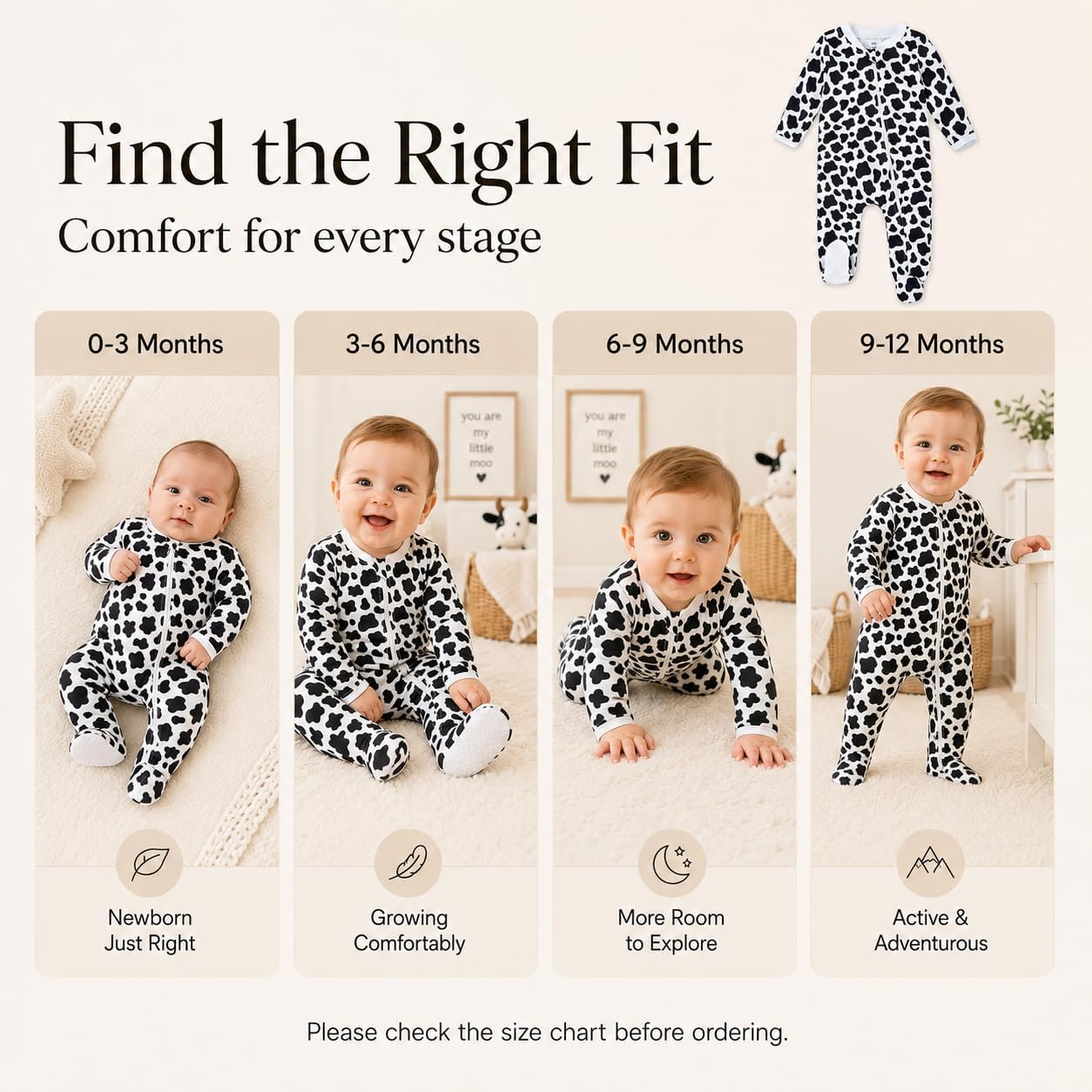 Detalle de UNIFACO Baby Footed Pajamas, 0–12 Months