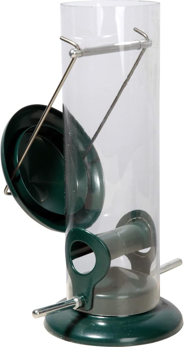Detalle de dobar® 11516 compacte vogelvoederzuil van metaal en acrylglas, groen