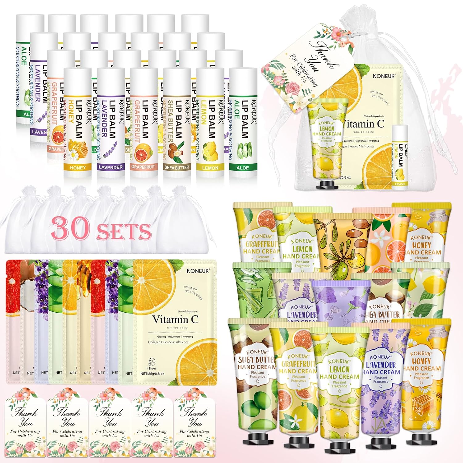 Detalle de KONEUK 30-Pack Bulk Facial Mask, Hand Cream & Lip Balm Sets for Easter Baskets, Teachers, Nurses & More